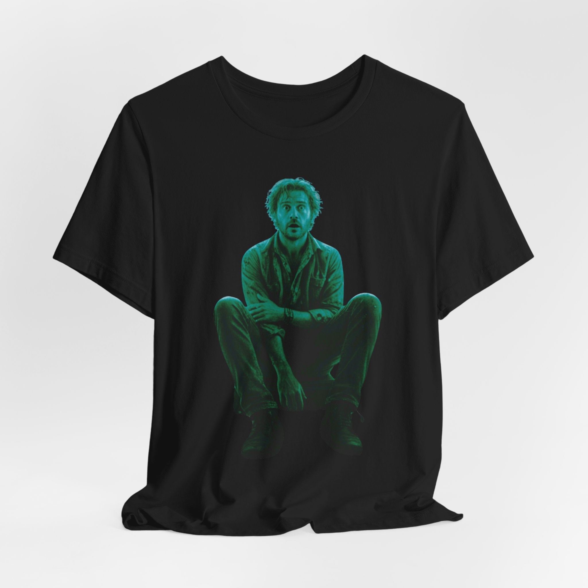 Sitting Silhouette Tee — Moody Green Portrait Graphic T-Shirt