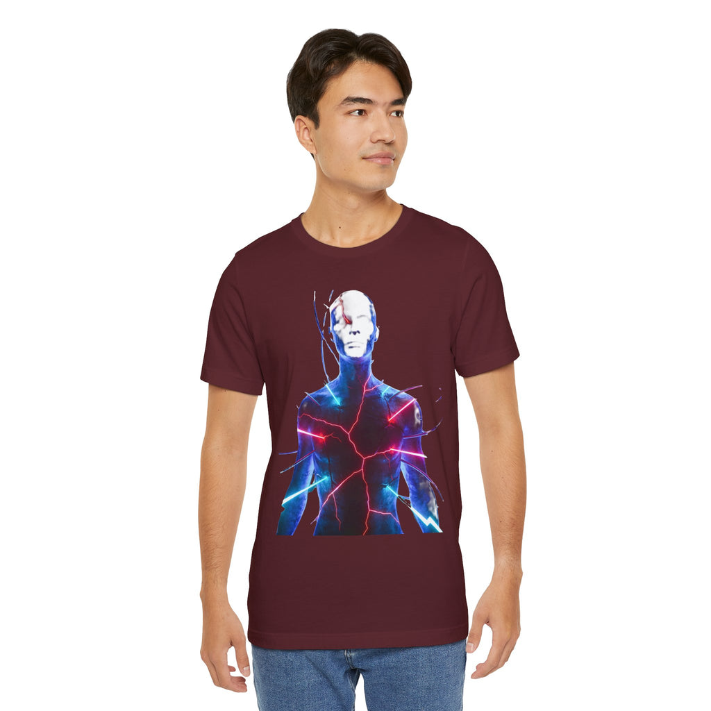 Electric Human Silhouette Tee — Neon Lightning Graphic T‑Shirt