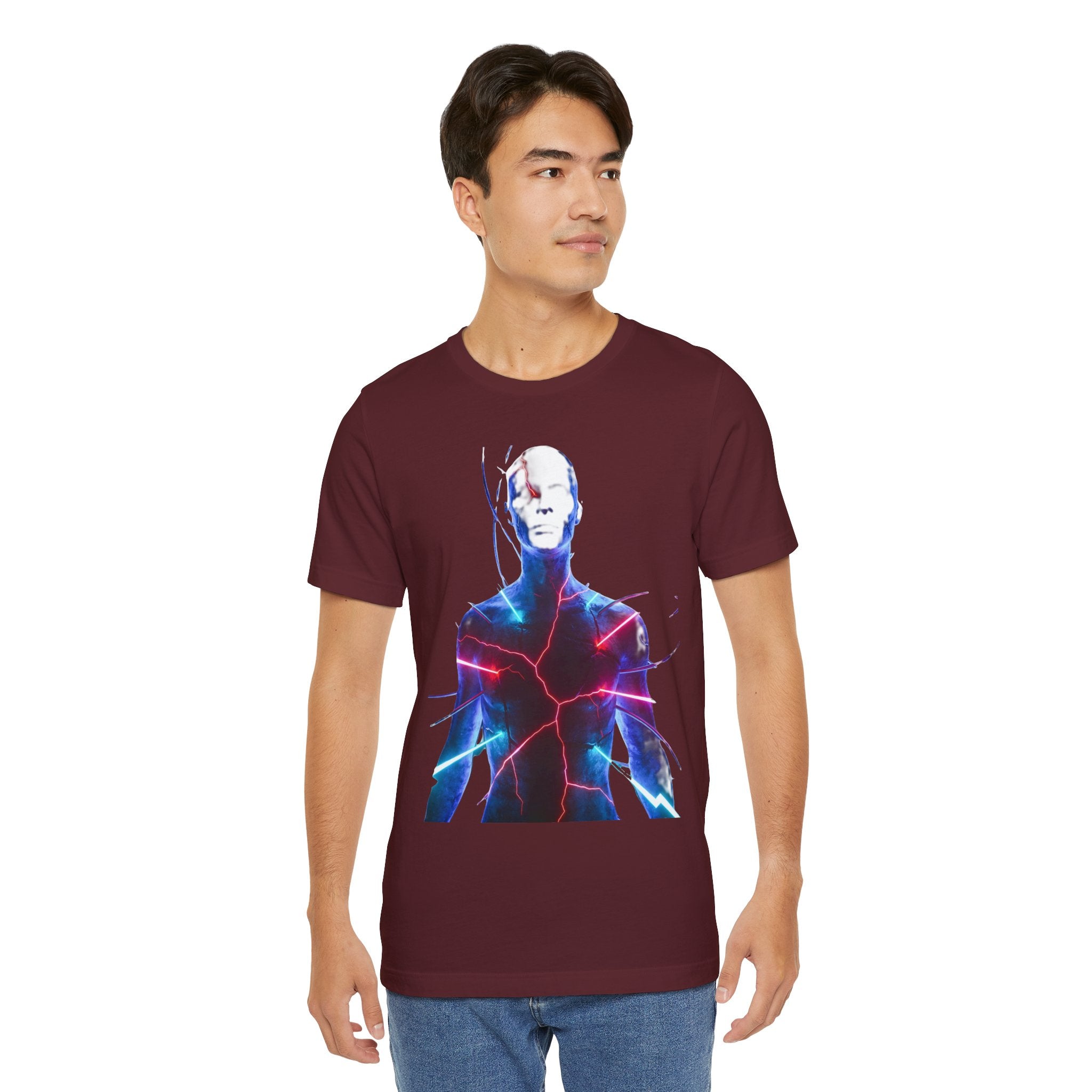 Electric Human Silhouette Tee — Neon Lightning Graphic T‑Shirt