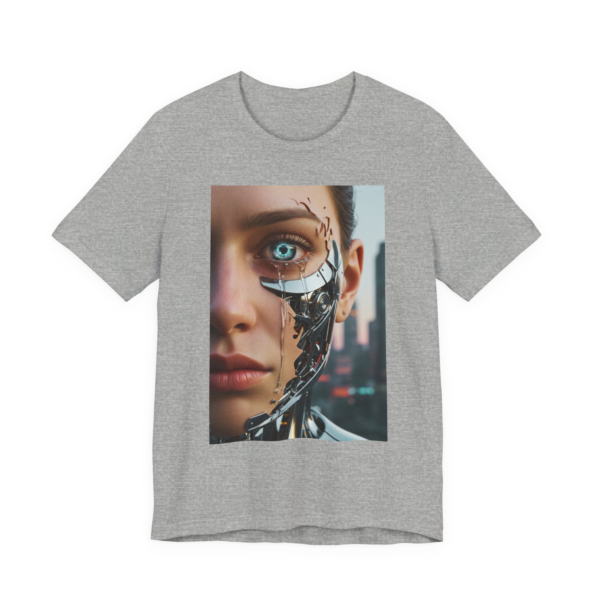 Cyborg Portrait T‑Shirt — Futuristic Android Face Graphic Tee
