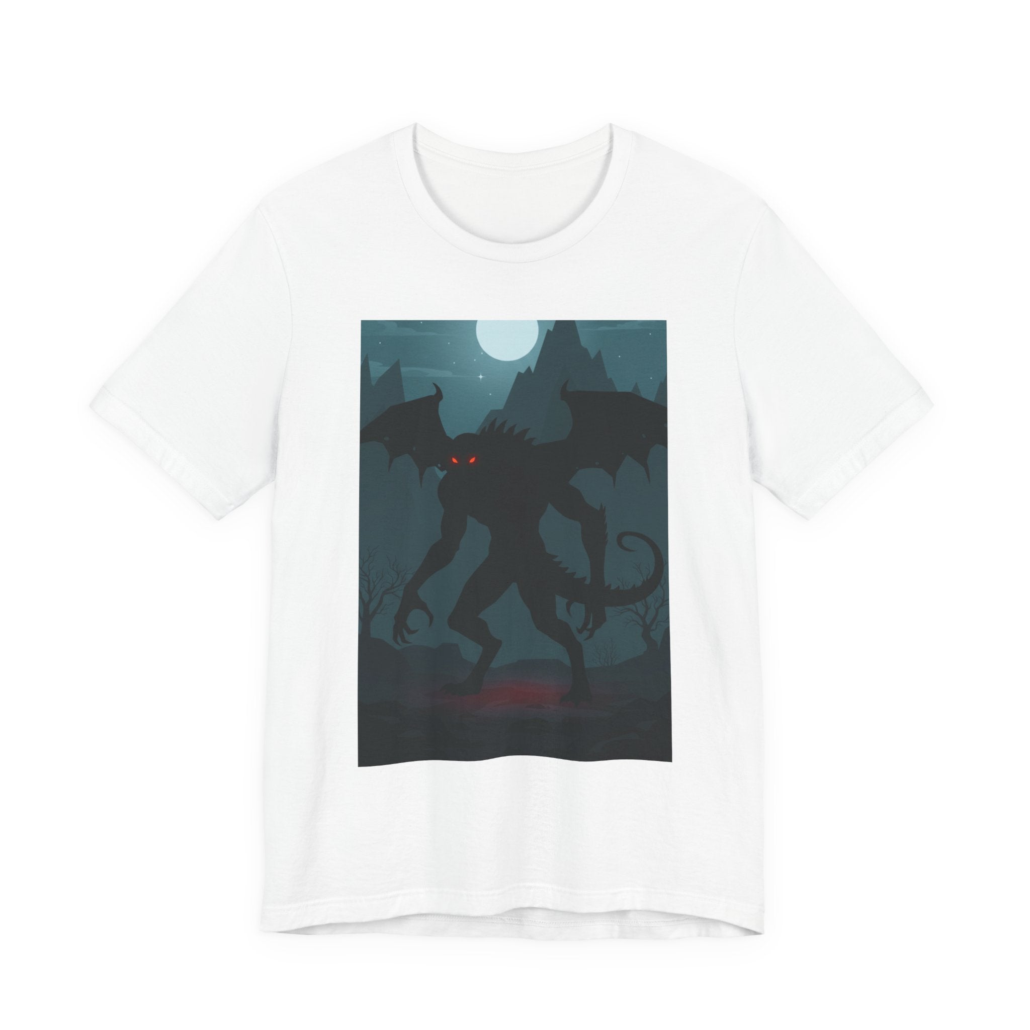 Cthulhu Nightscape T-Shirt — Lovecraftian Monster Tee with Glowing Red Eyes