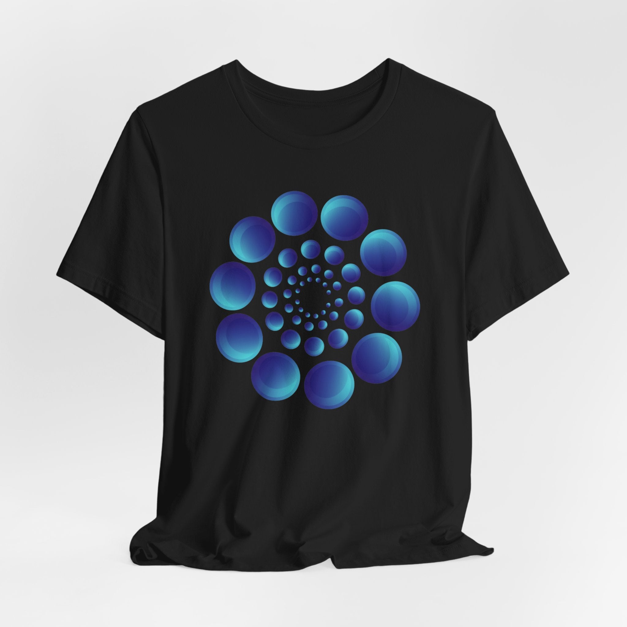 Spiral Blue Dot Tee — Geometric Optical Design T-Shirt