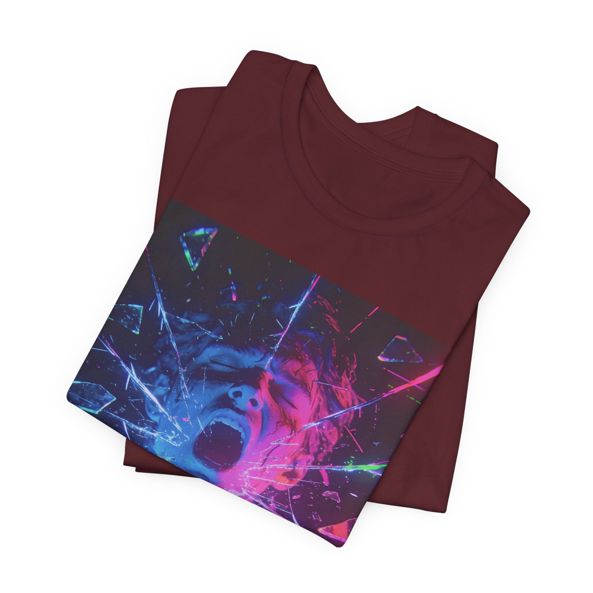 Psychedelic Shattered Portrait Tee – Neon Vaporwave Graphic T-Shirt