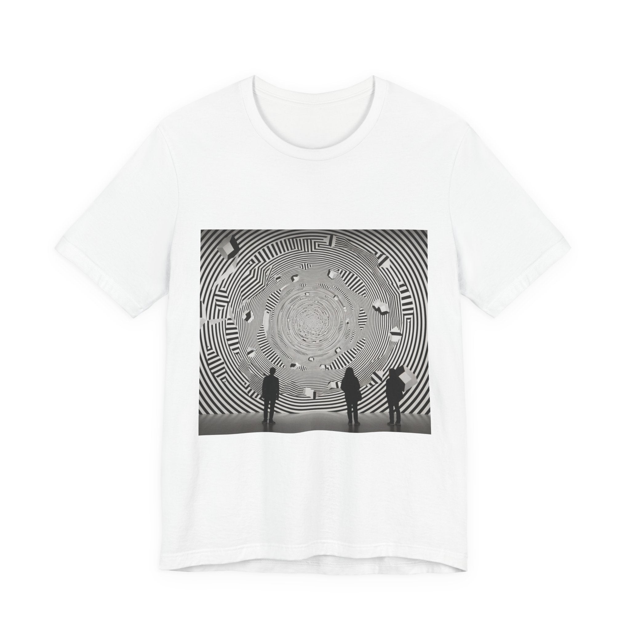 Optical Illusion Band Tee — Silhouette Crowd Spiral Concert Graphic T-Shirt