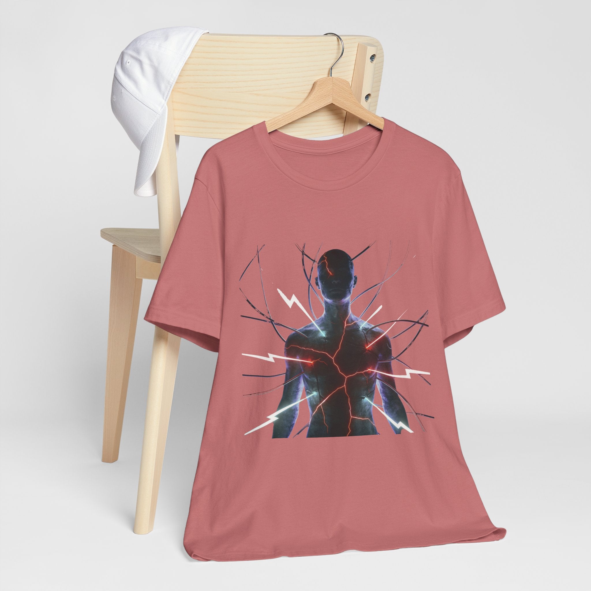 Abstract Electric Silhouette Tee — Futuristic Lightning Graphic T-Shirt