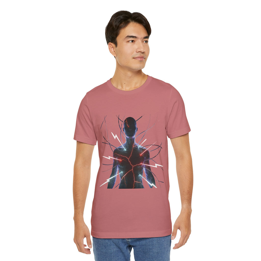 Abstract Electric Silhouette Tee — Futuristic Lightning Graphic T-Shirt