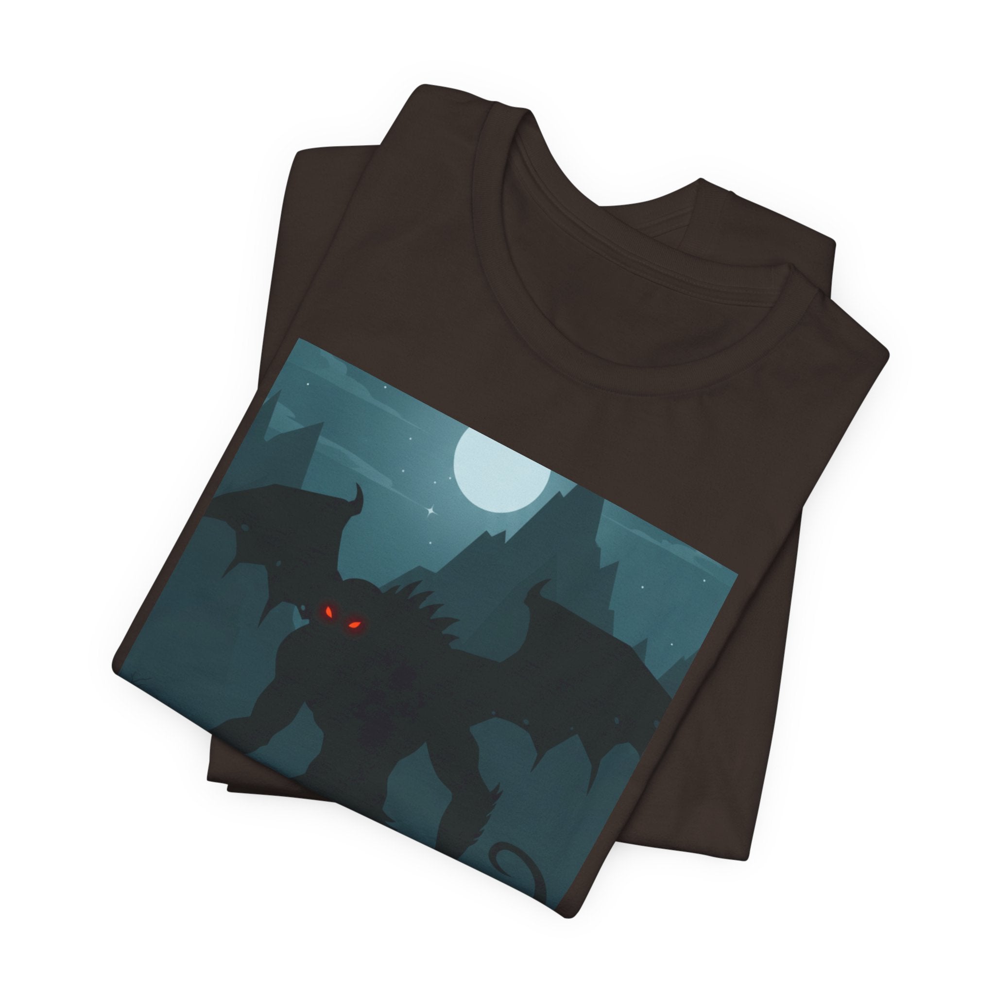 Cthulhu Nightscape T-Shirt — Lovecraftian Monster Tee with Glowing Red Eyes