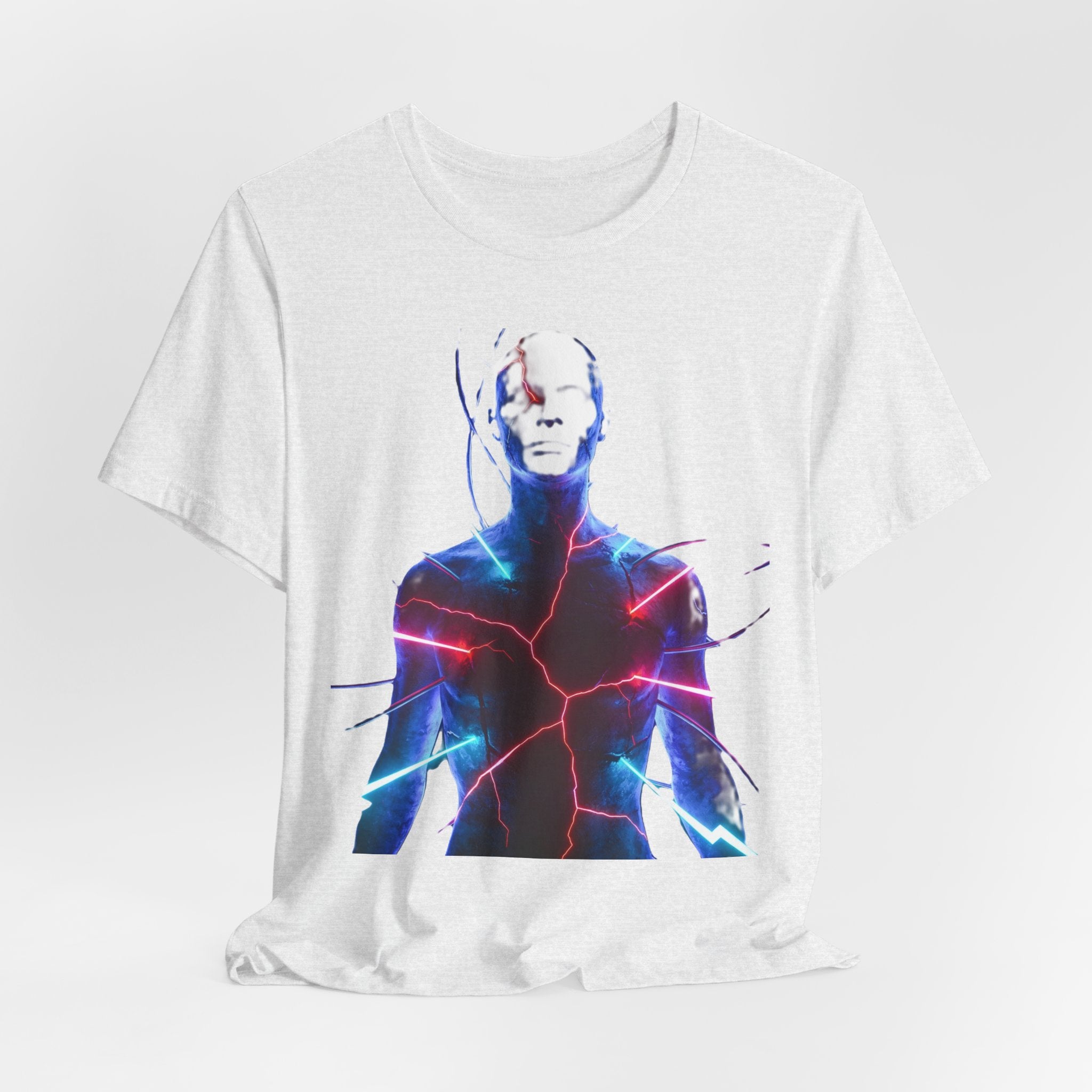 Electric Human Silhouette Tee — Neon Lightning Graphic T‑Shirt