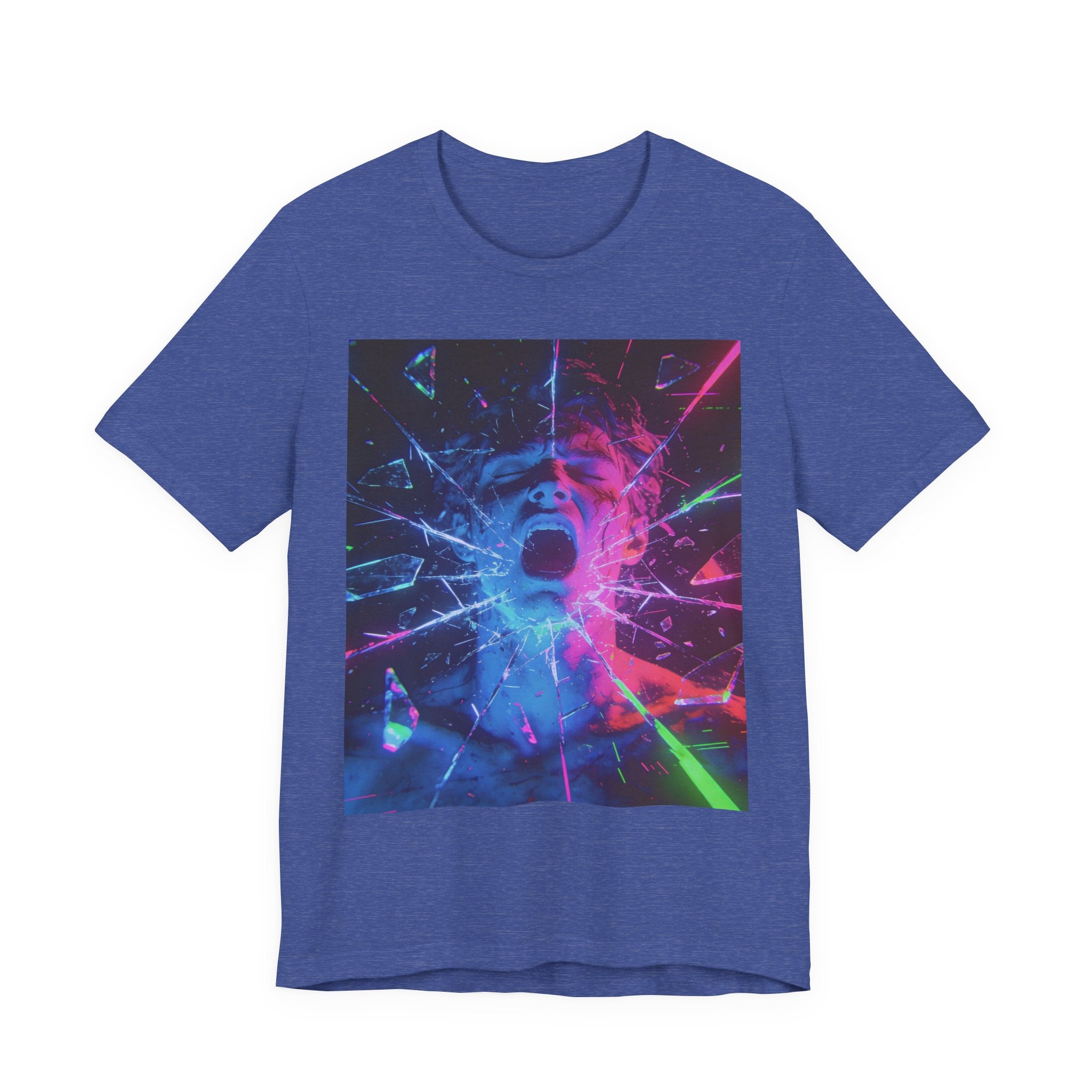 Psychedelic Shattered Portrait Tee – Neon Vaporwave Graphic T-Shirt