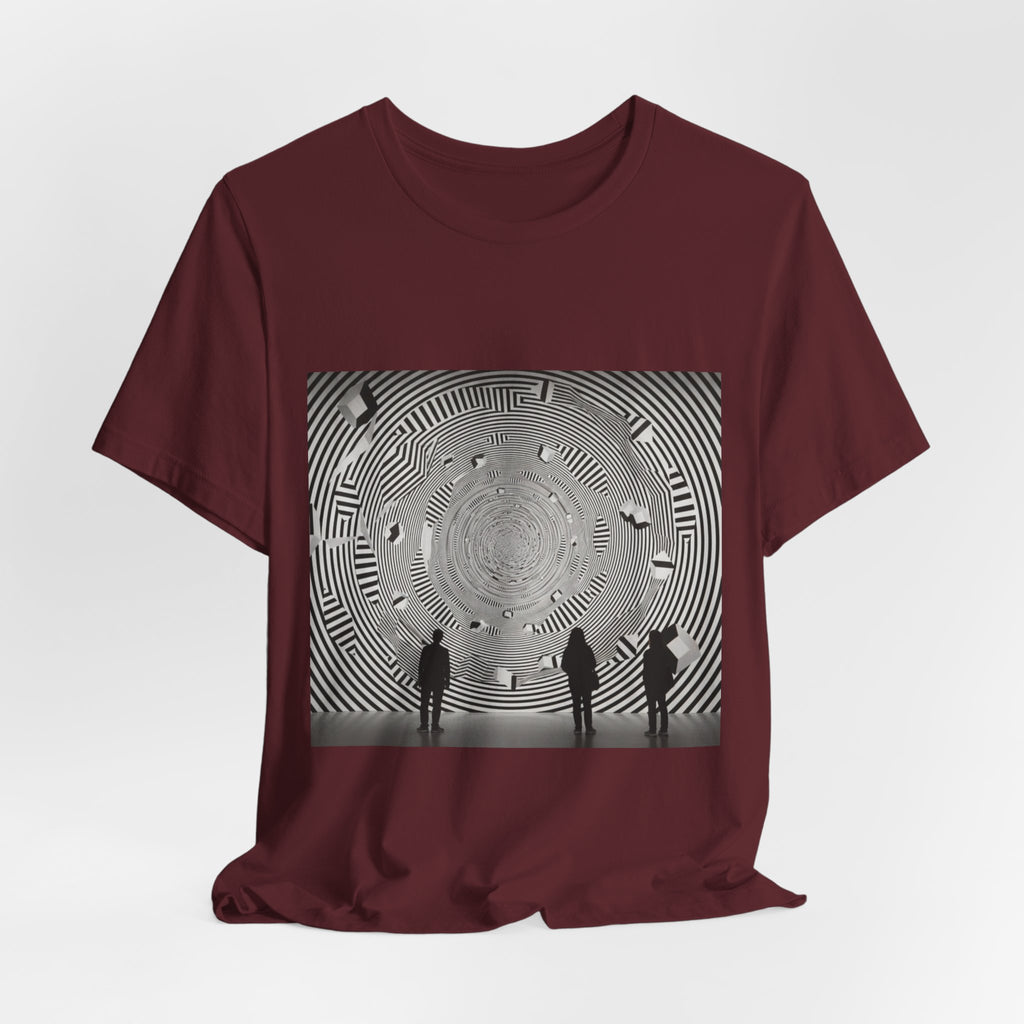 Optical Illusion Band Tee — Silhouette Crowd Spiral Concert Graphic T-Shirt