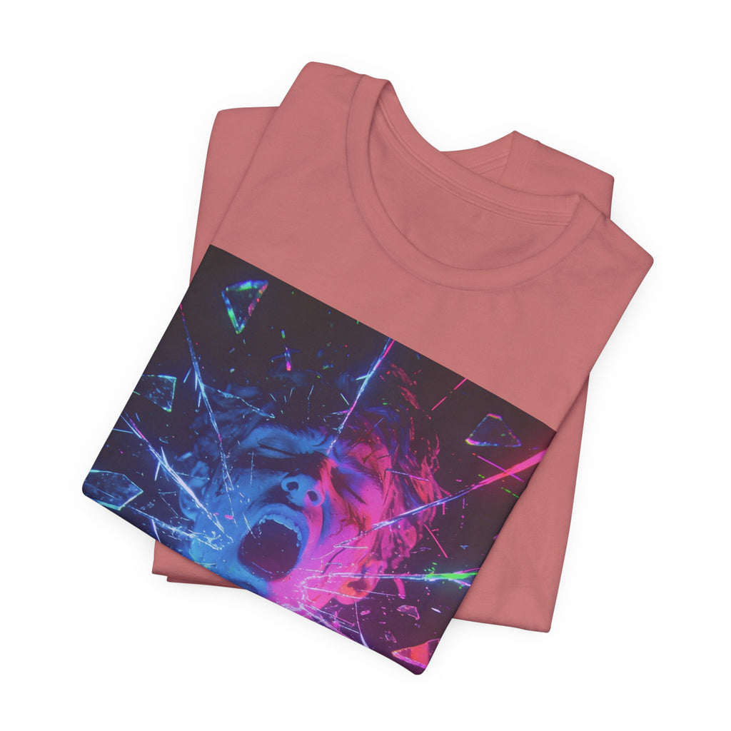 Psychedelic Shattered Portrait Tee – Neon Vaporwave Graphic T-Shirt