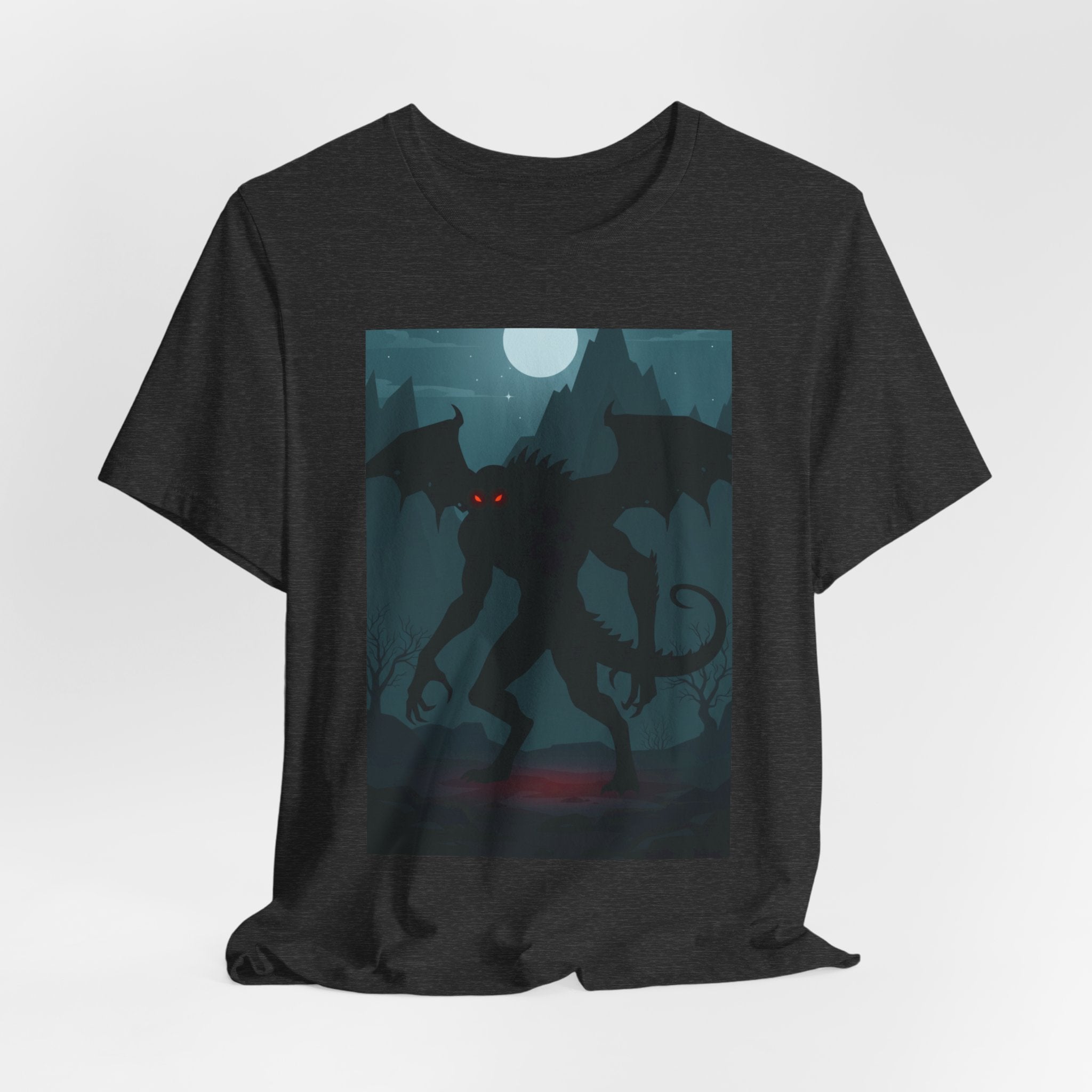Cthulhu Nightscape T-Shirt — Lovecraftian Monster Tee with Glowing Red Eyes