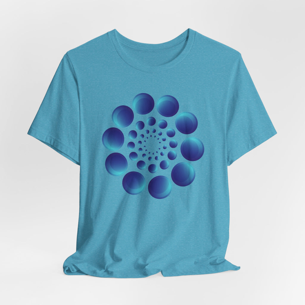 Spiral Blue Dot Tee — Geometric Optical Design T-Shirt