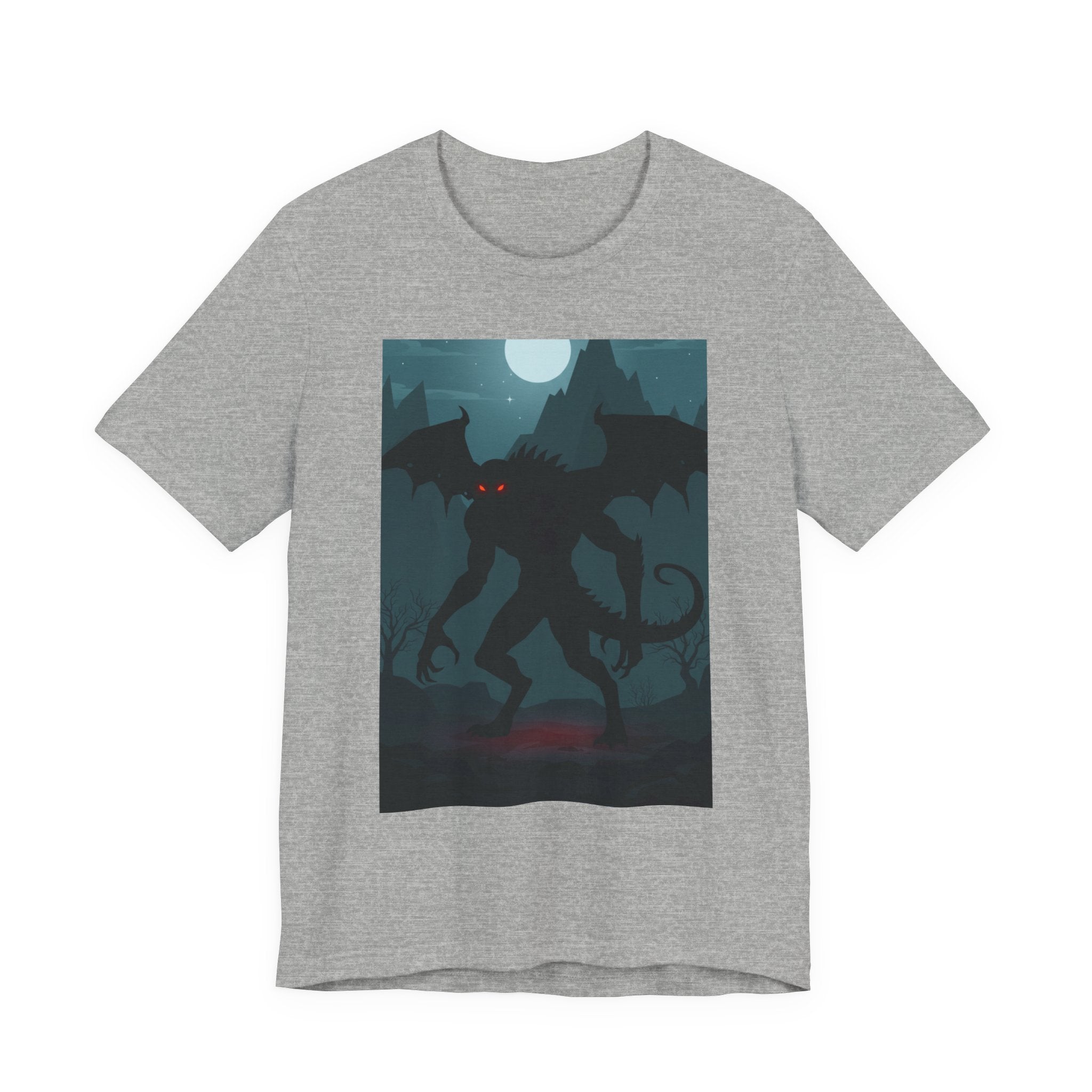 Cthulhu Nightscape T-Shirt — Lovecraftian Monster Tee with Glowing Red Eyes