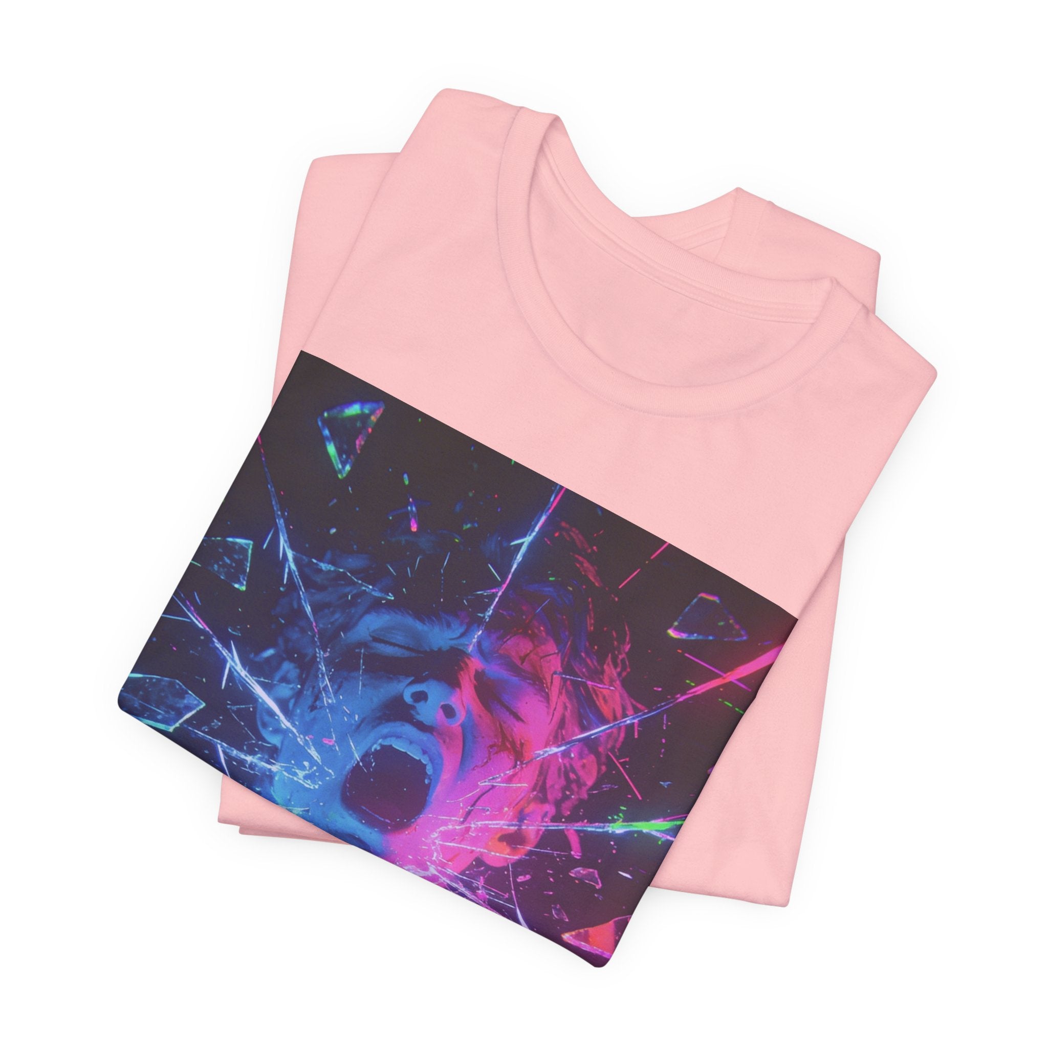 Psychedelic Shattered Portrait Tee – Neon Vaporwave Graphic T-Shirt