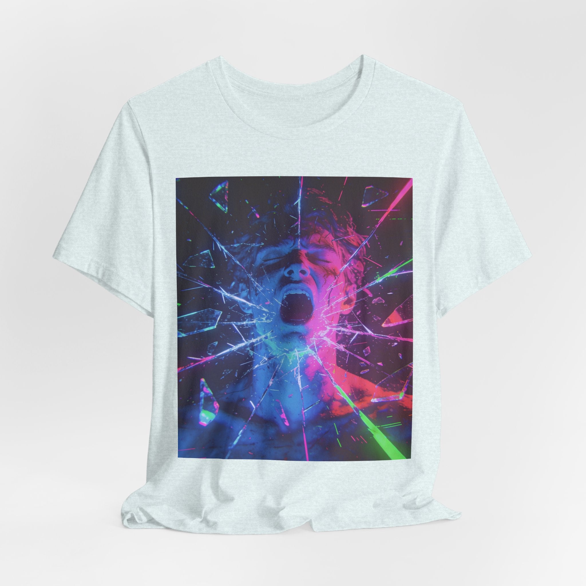 Psychedelic Shattered Portrait Tee – Neon Vaporwave Graphic T-Shirt