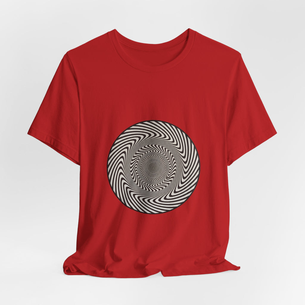Optical Spiral Illusion Tee - Black Hypnotic Circle Graphic T-Shirt