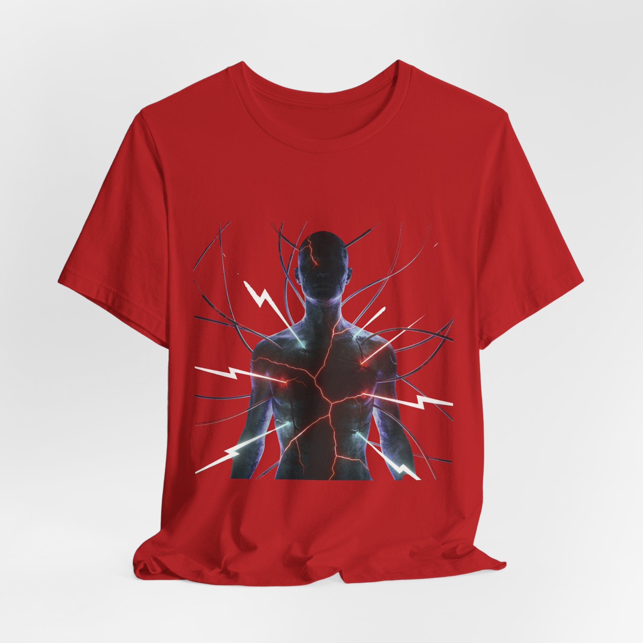 Abstract Electric Silhouette Tee — Futuristic Lightning Graphic T-Shirt