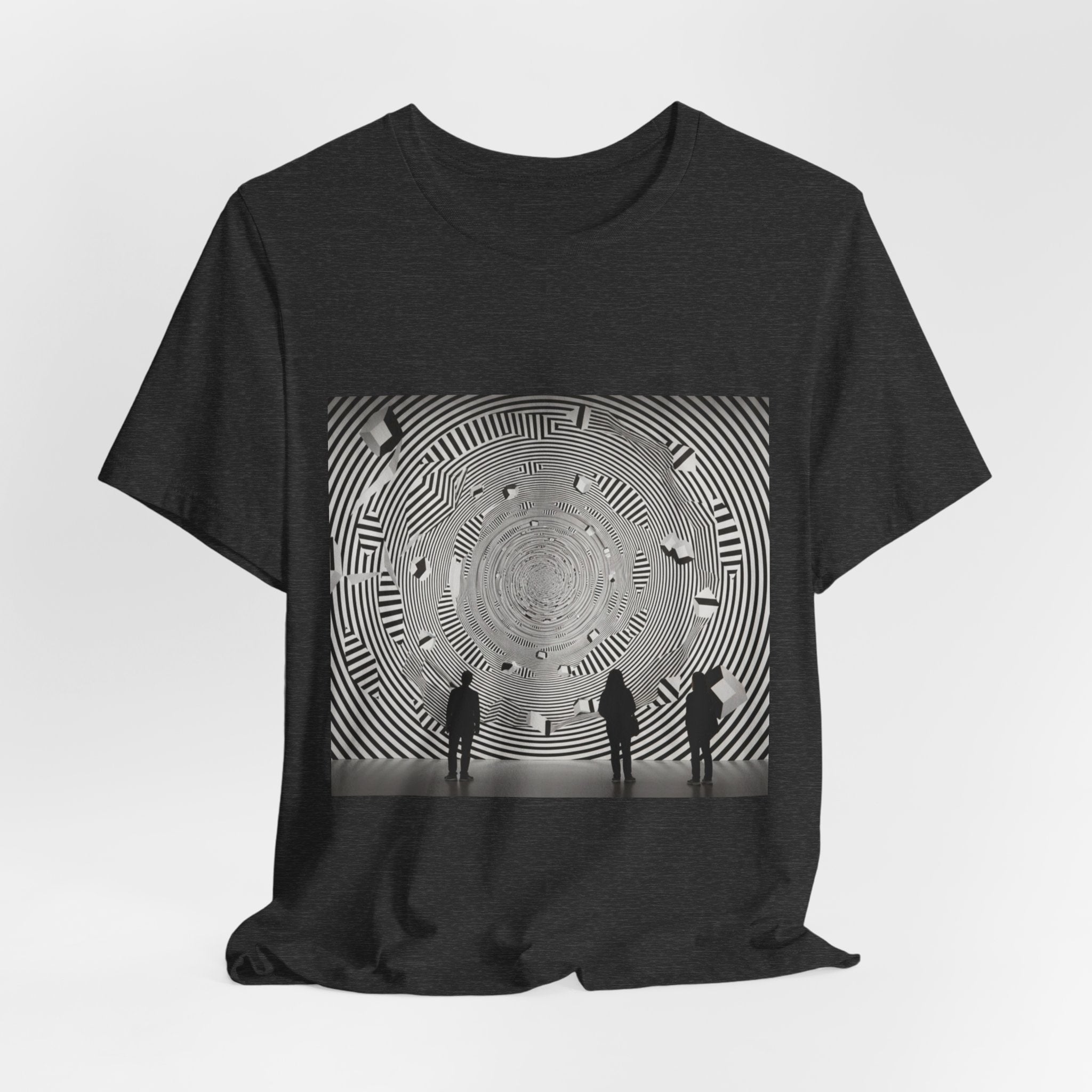 Optical Illusion Band Tee — Silhouette Crowd Spiral Concert Graphic T-Shirt