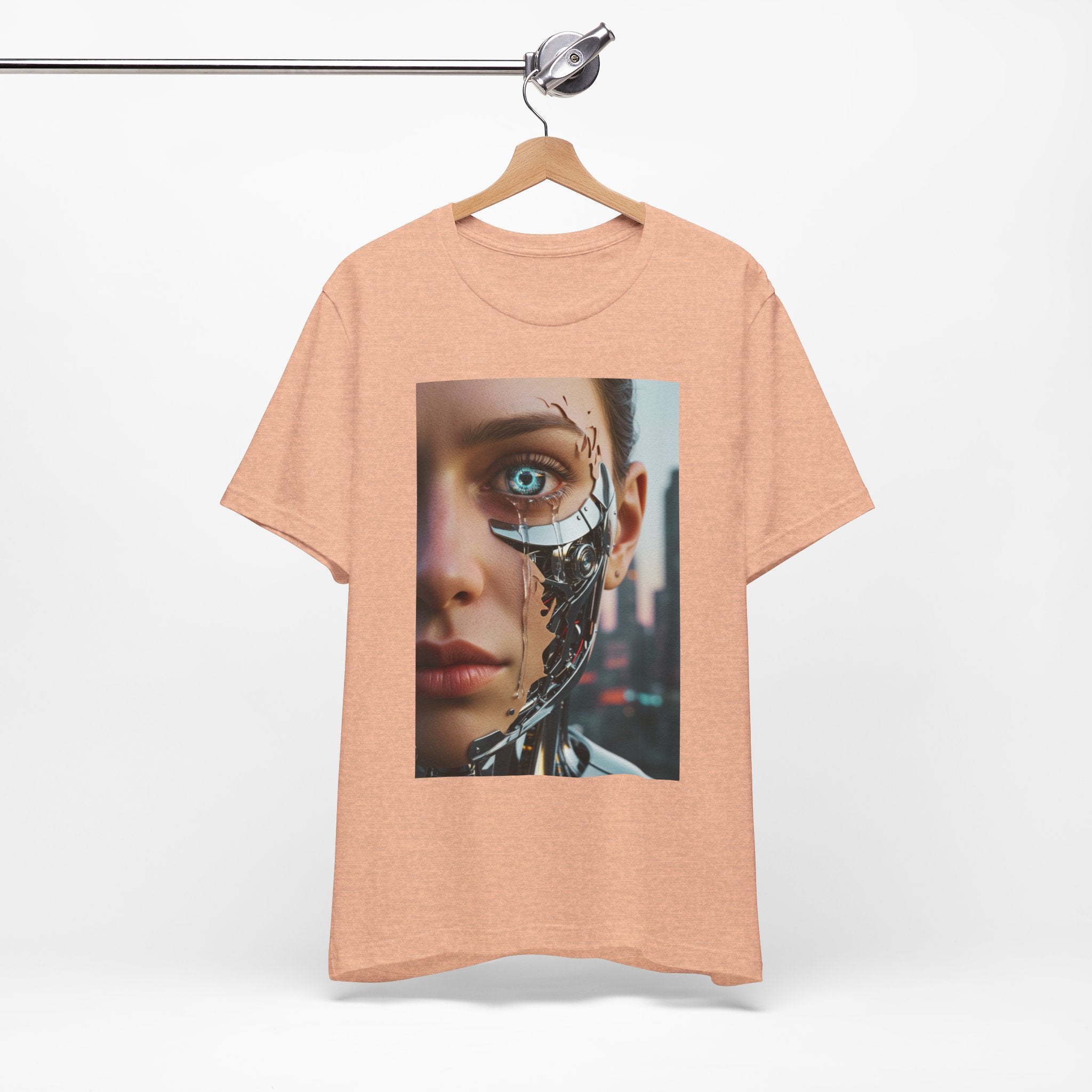 Cyborg Portrait T‑Shirt — Futuristic Android Face Graphic Tee