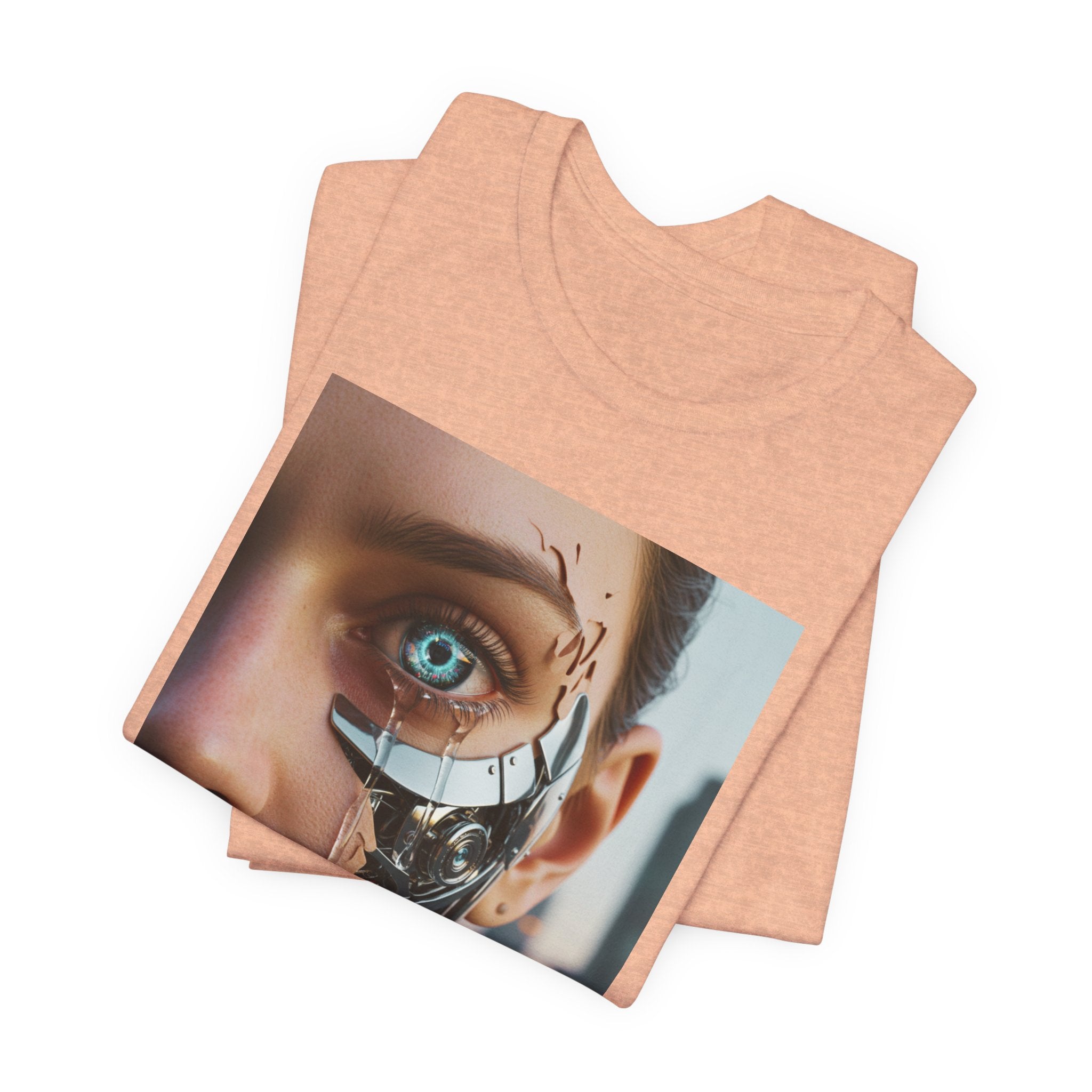 Cyborg Portrait T‑Shirt — Futuristic Android Face Graphic Tee