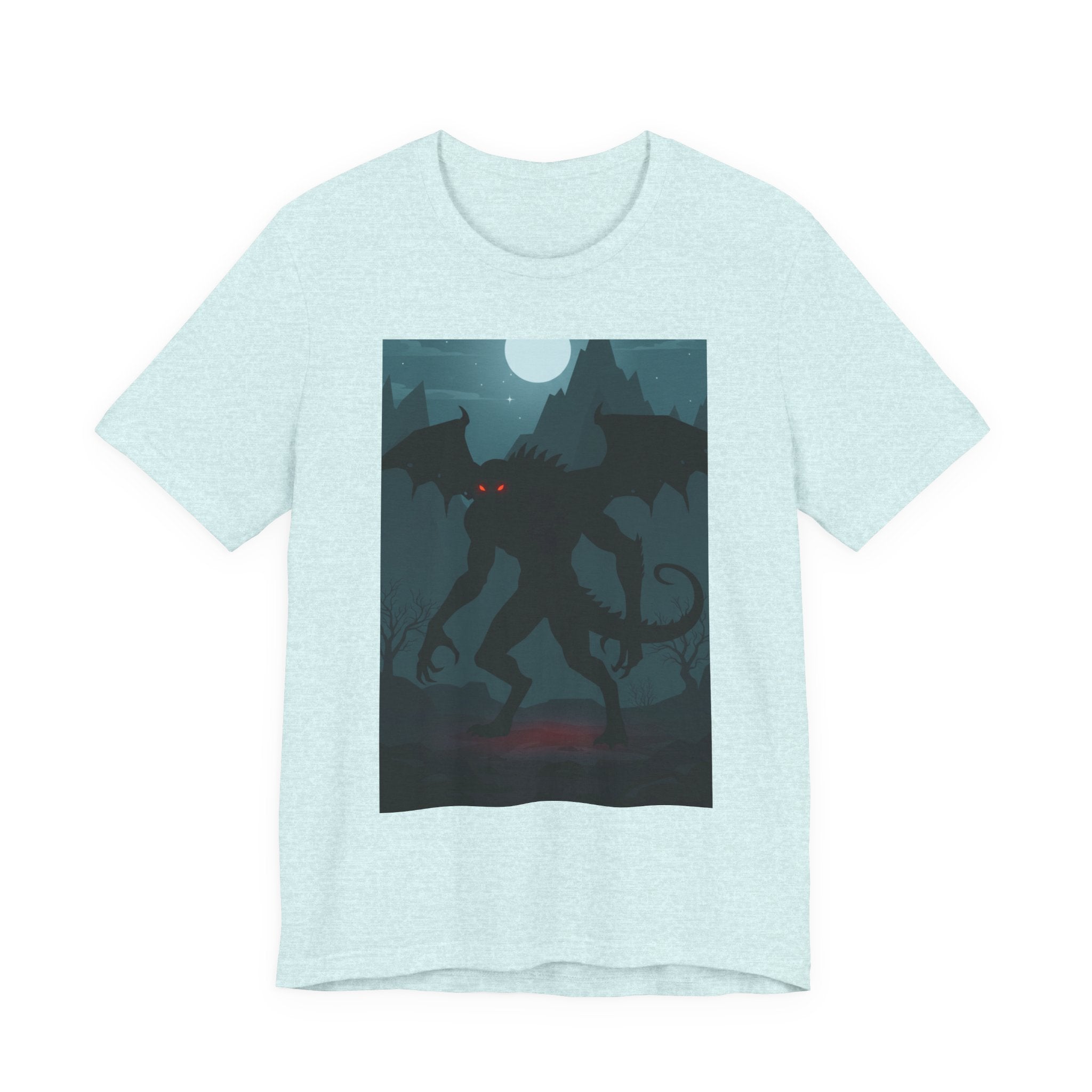 Cthulhu Nightscape T-Shirt — Lovecraftian Monster Tee with Glowing Red Eyes