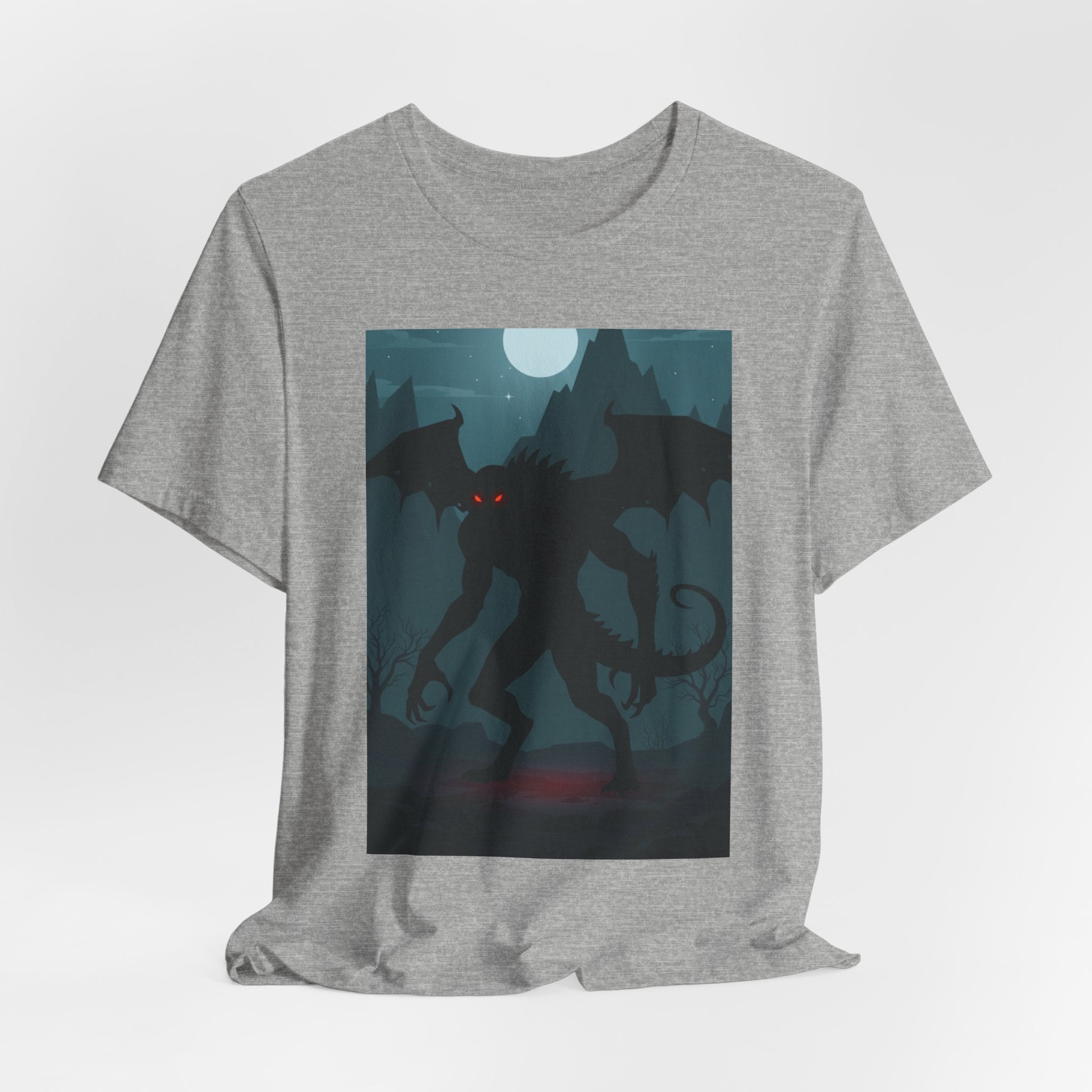 Cthulhu Nightscape T-Shirt — Lovecraftian Monster Tee with Glowing Red Eyes