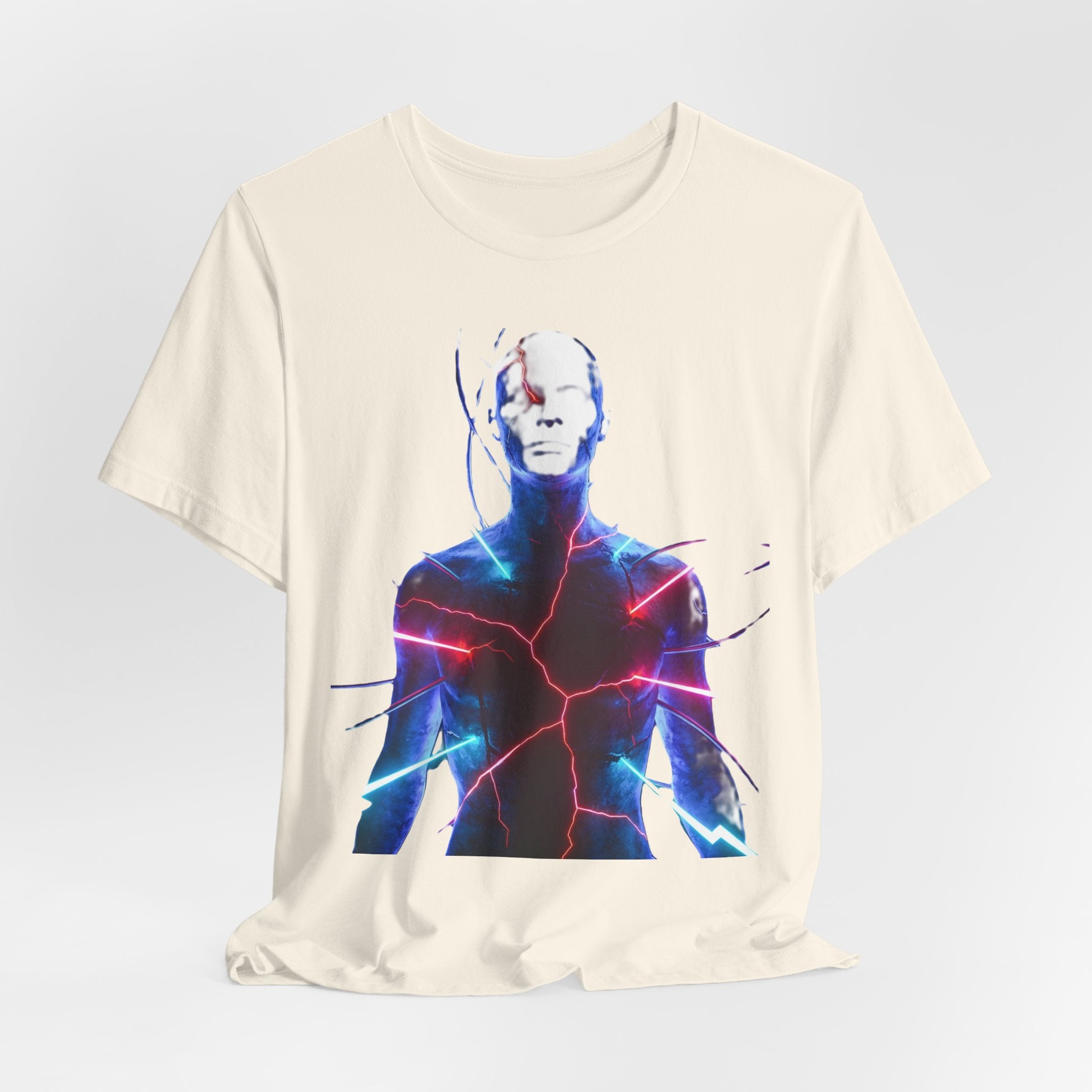 Electric Human Silhouette Tee — Neon Lightning Graphic T‑Shirt
