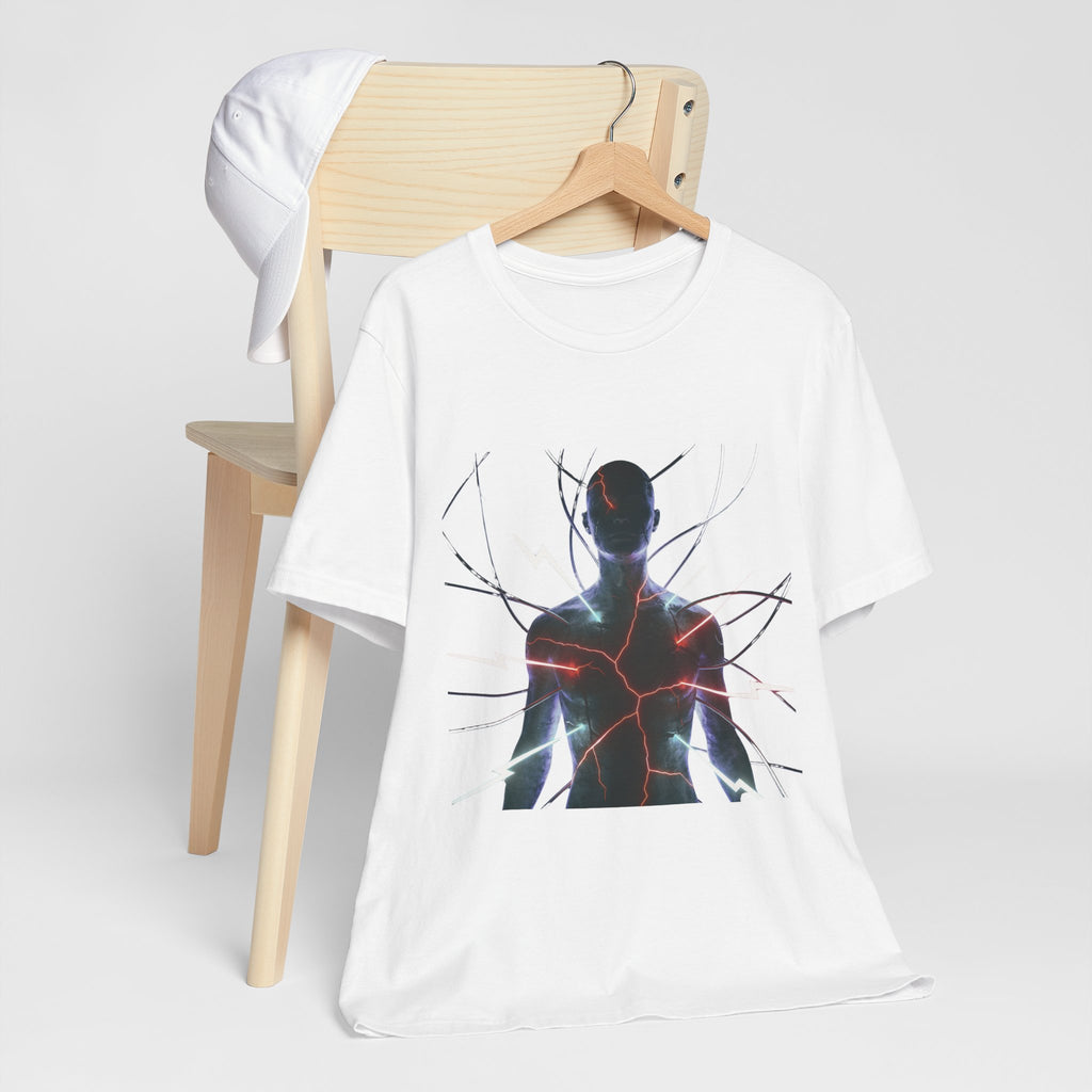 Abstract Electric Silhouette Tee — Futuristic Lightning Graphic T-Shirt