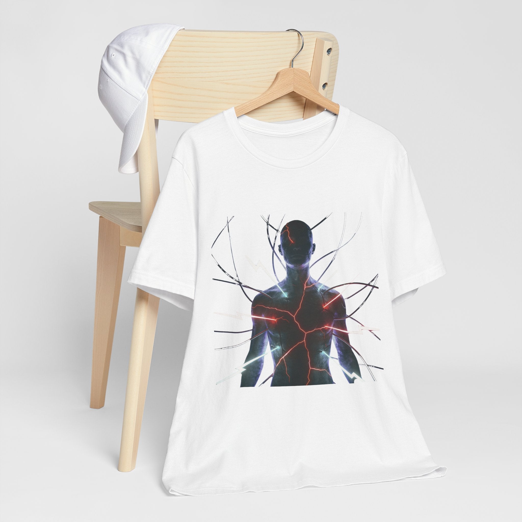 Abstract Electric Silhouette Tee — Futuristic Lightning Graphic T-Shirt