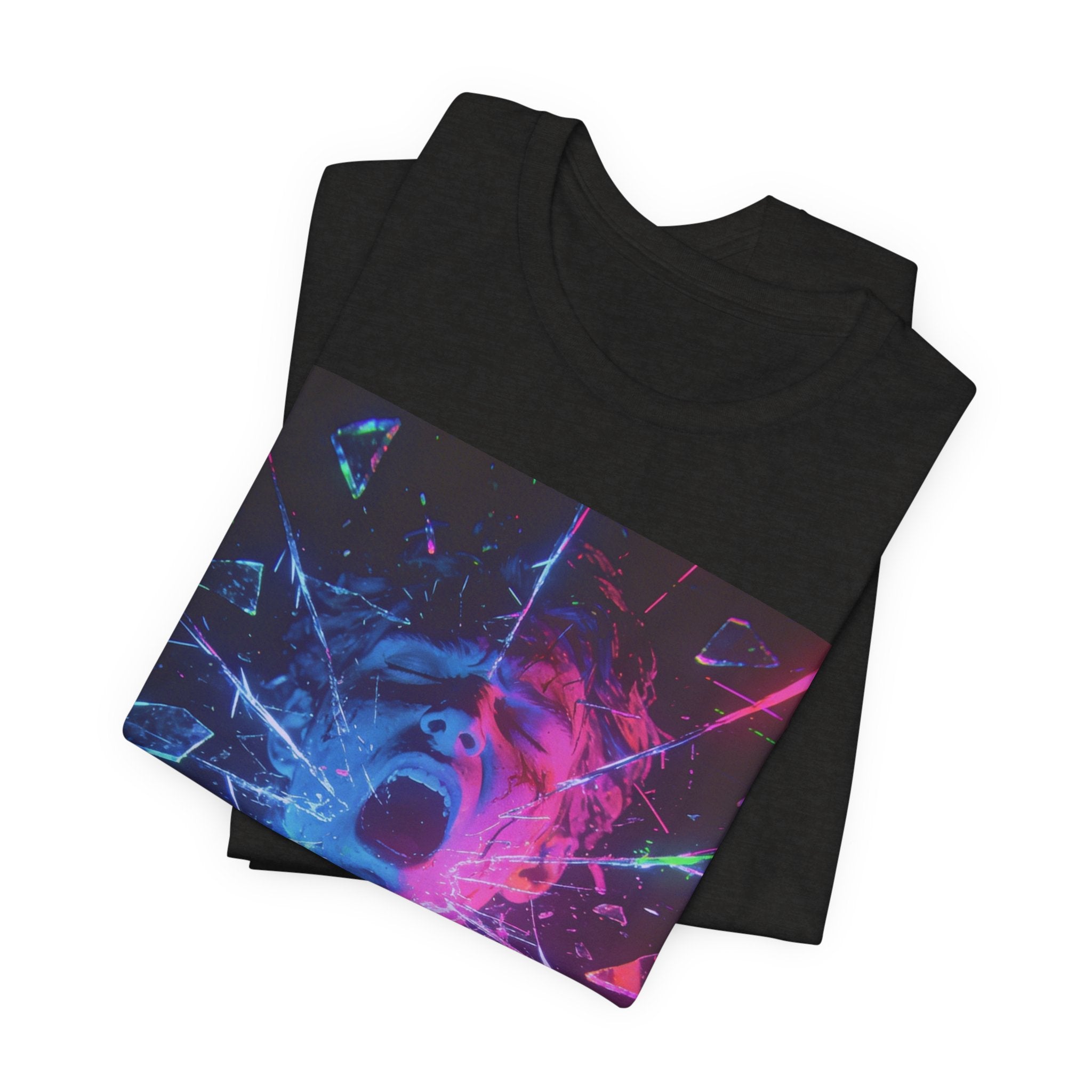 Psychedelic Shattered Portrait Tee – Neon Vaporwave Graphic T-Shirt