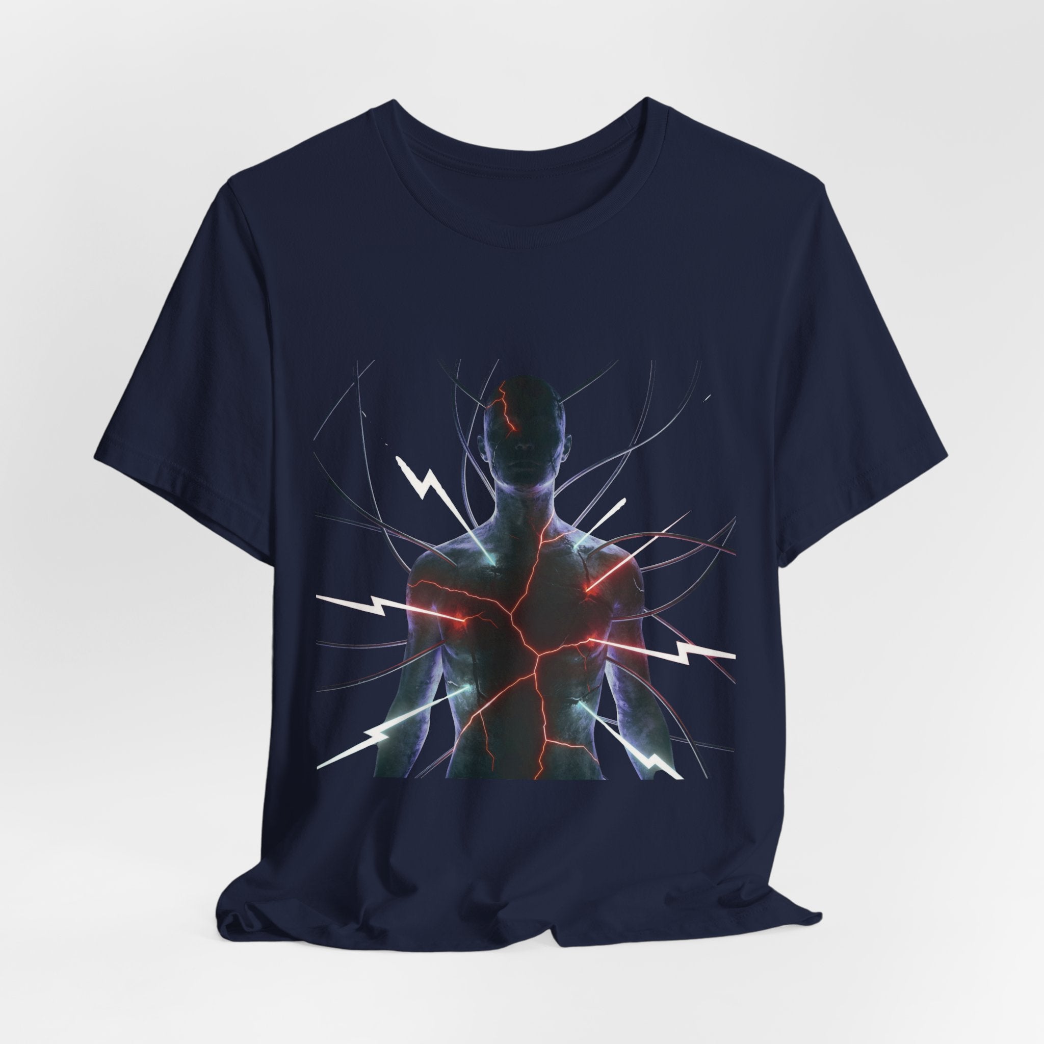 Abstract Electric Silhouette Tee — Futuristic Lightning Graphic T-Shirt