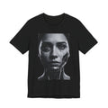Cybernetic Woman Portrait Tee — Futuristic Black & White Sci‑Fi Face Graphic T-Shirt