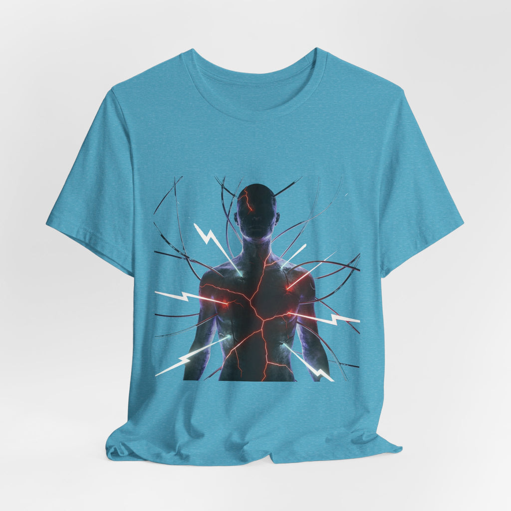 Abstract Electric Silhouette Tee — Futuristic Lightning Graphic T-Shirt
