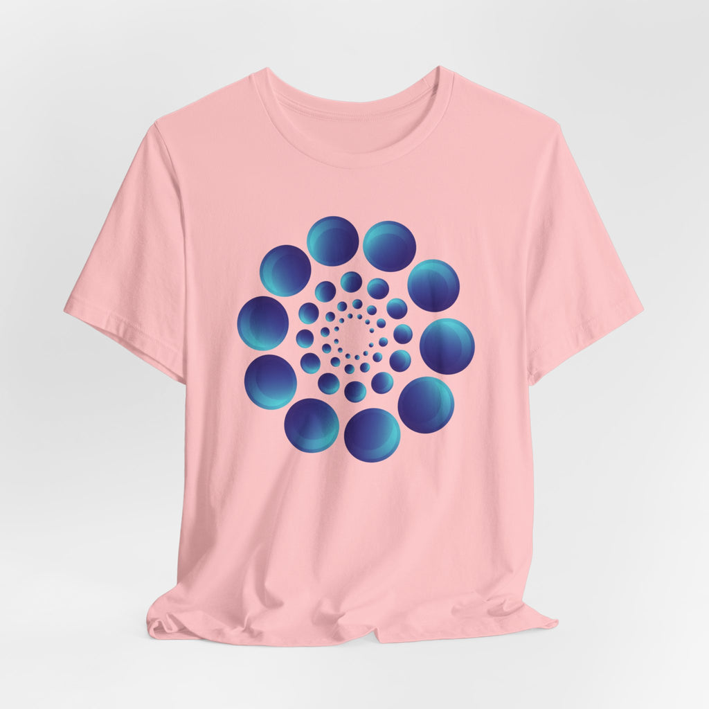 Spiral Blue Dot Tee — Geometric Optical Design T-Shirt