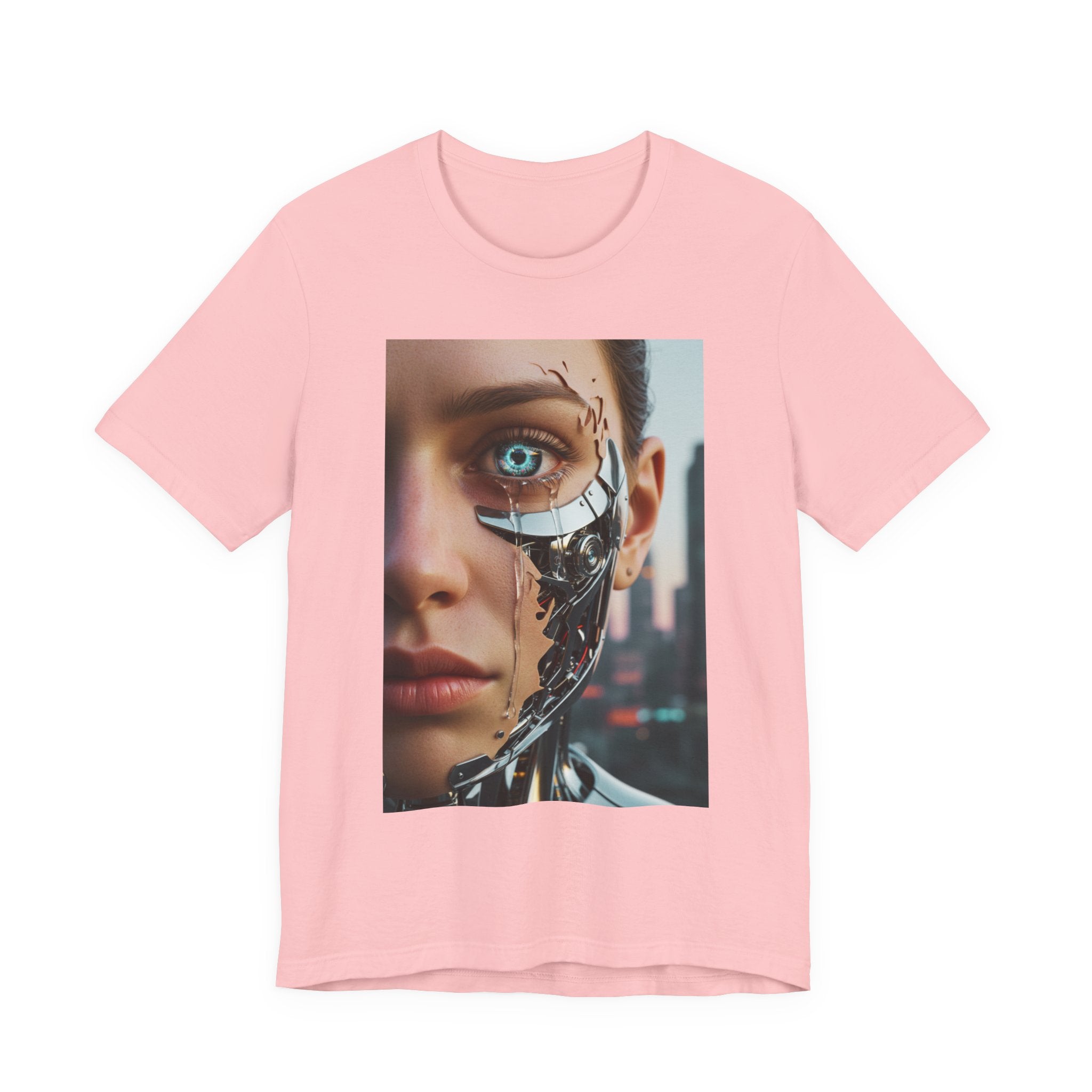 Cyborg Portrait T‑Shirt — Futuristic Android Face Graphic Tee