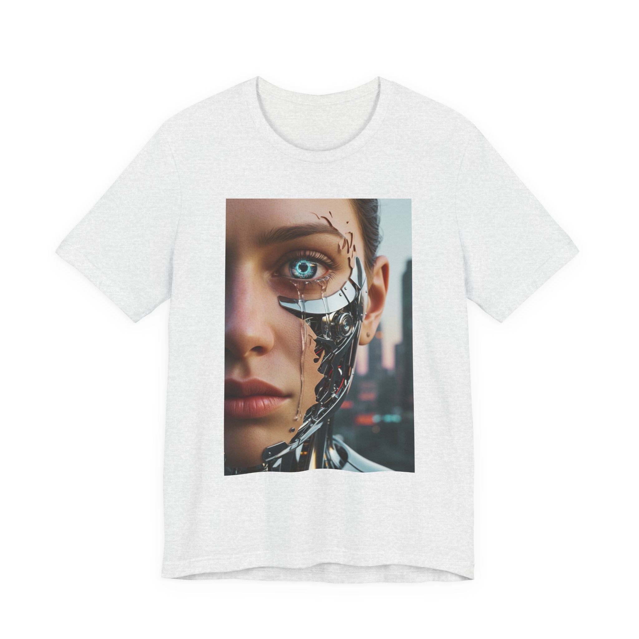 Cyborg Portrait T‑Shirt — Futuristic Android Face Graphic Tee