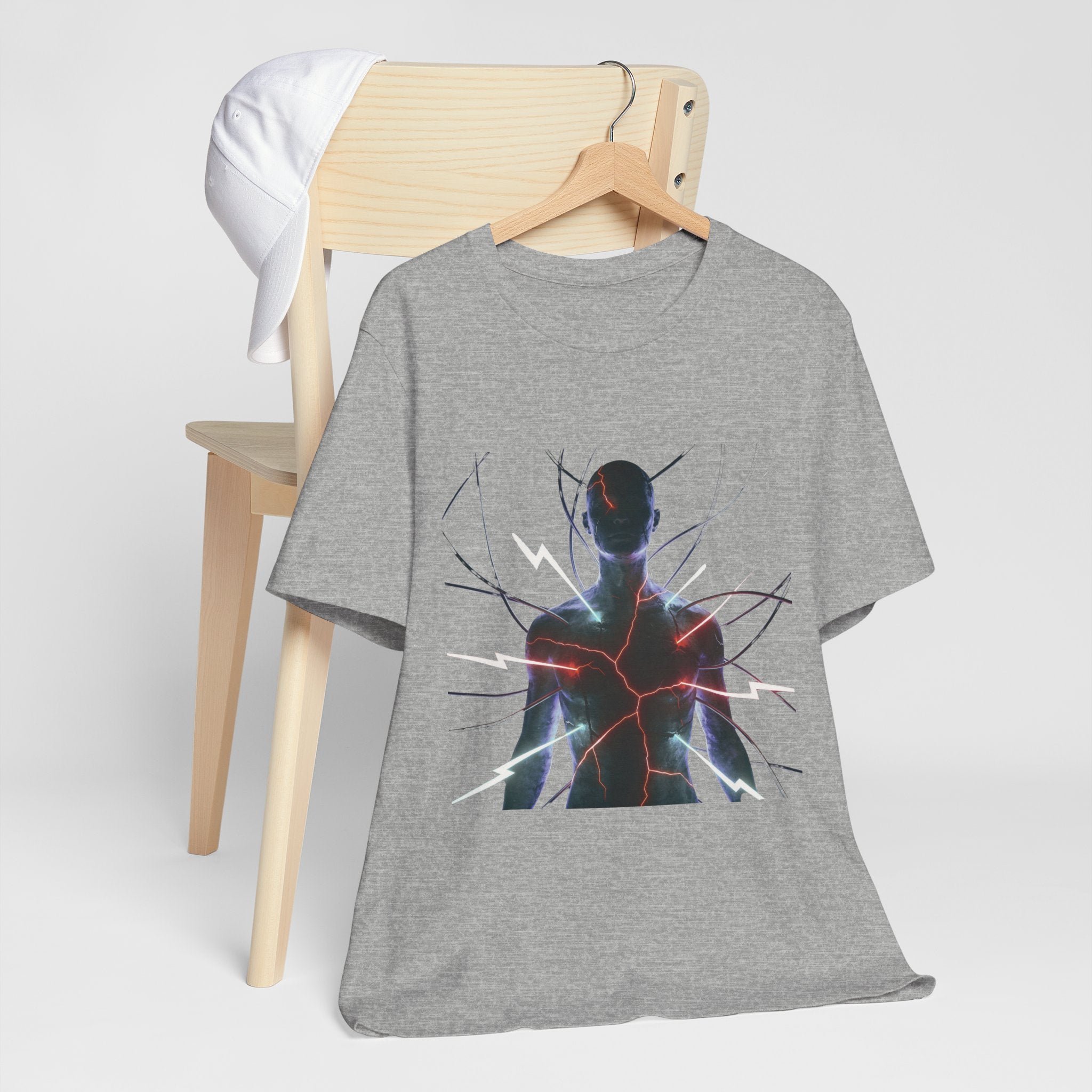 Abstract Electric Silhouette Tee — Futuristic Lightning Graphic T-Shirt