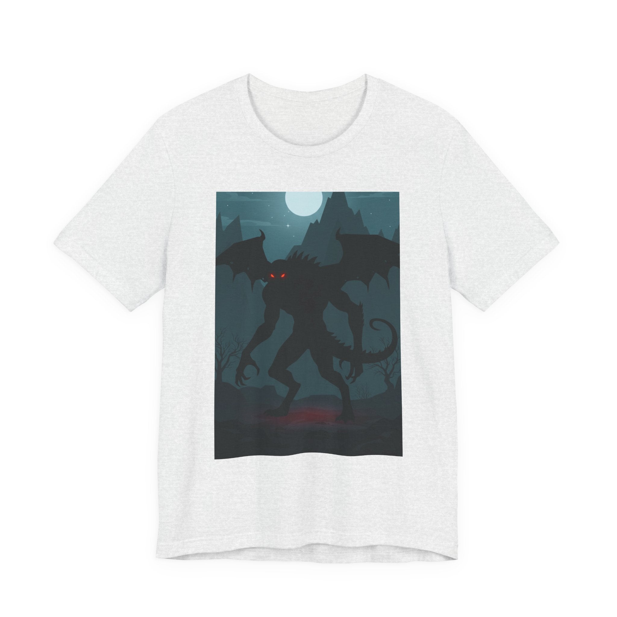 Cthulhu Nightscape T-Shirt — Lovecraftian Monster Tee with Glowing Red Eyes