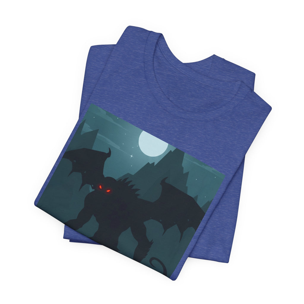 Cthulhu Nightscape T-Shirt — Lovecraftian Monster Tee with Glowing Red Eyes