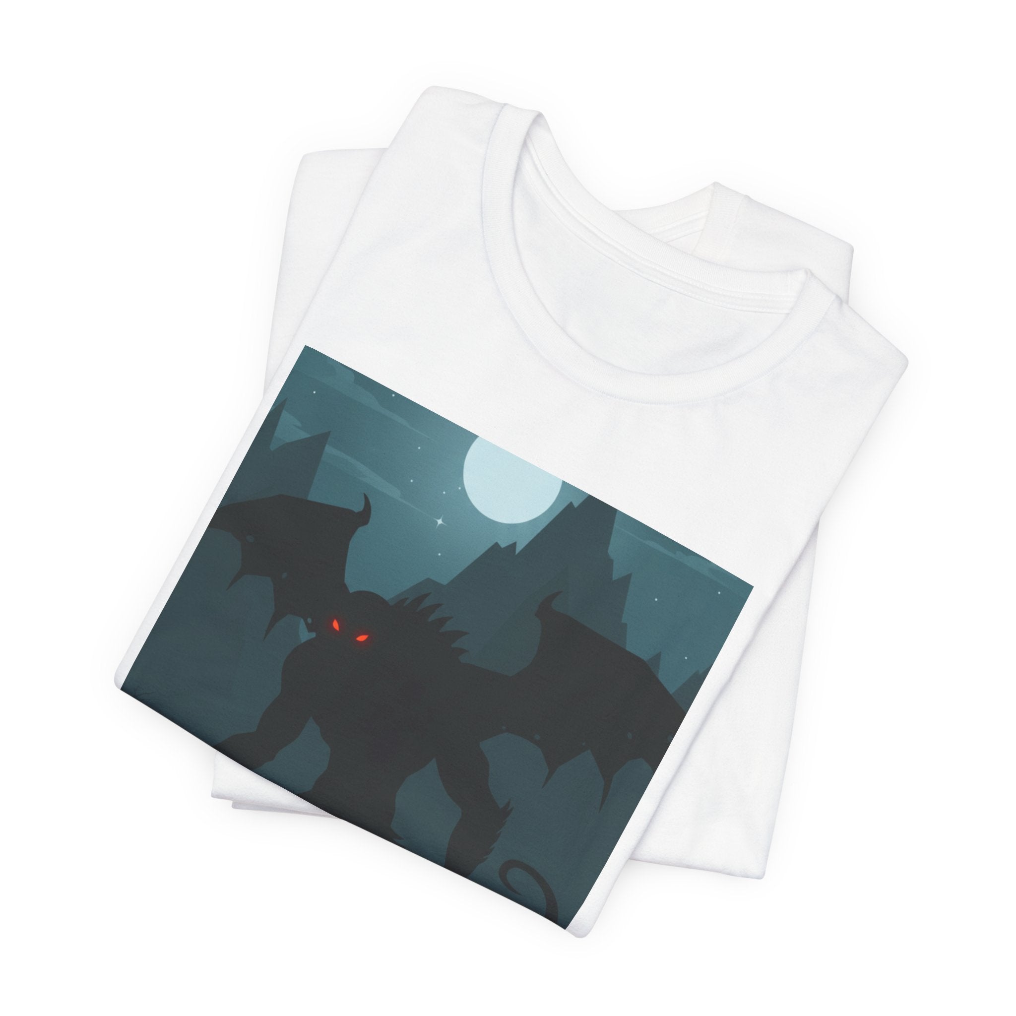 Cthulhu Nightscape T-Shirt — Lovecraftian Monster Tee with Glowing Red Eyes