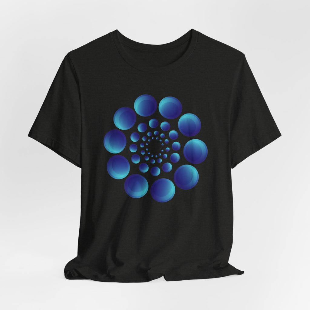 Spiral Blue Dot Tee — Geometric Optical Design T-Shirt