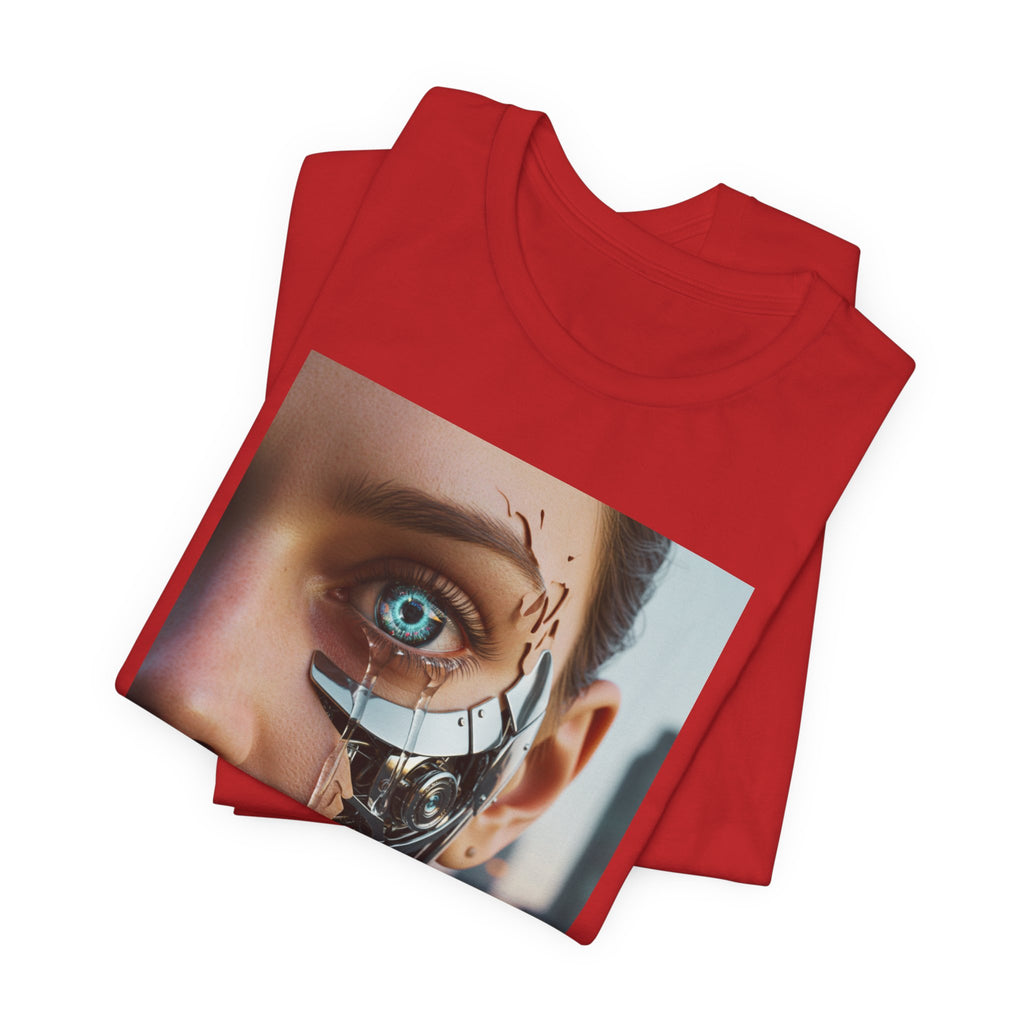 Cyborg Portrait T‑Shirt — Futuristic Android Face Graphic Tee