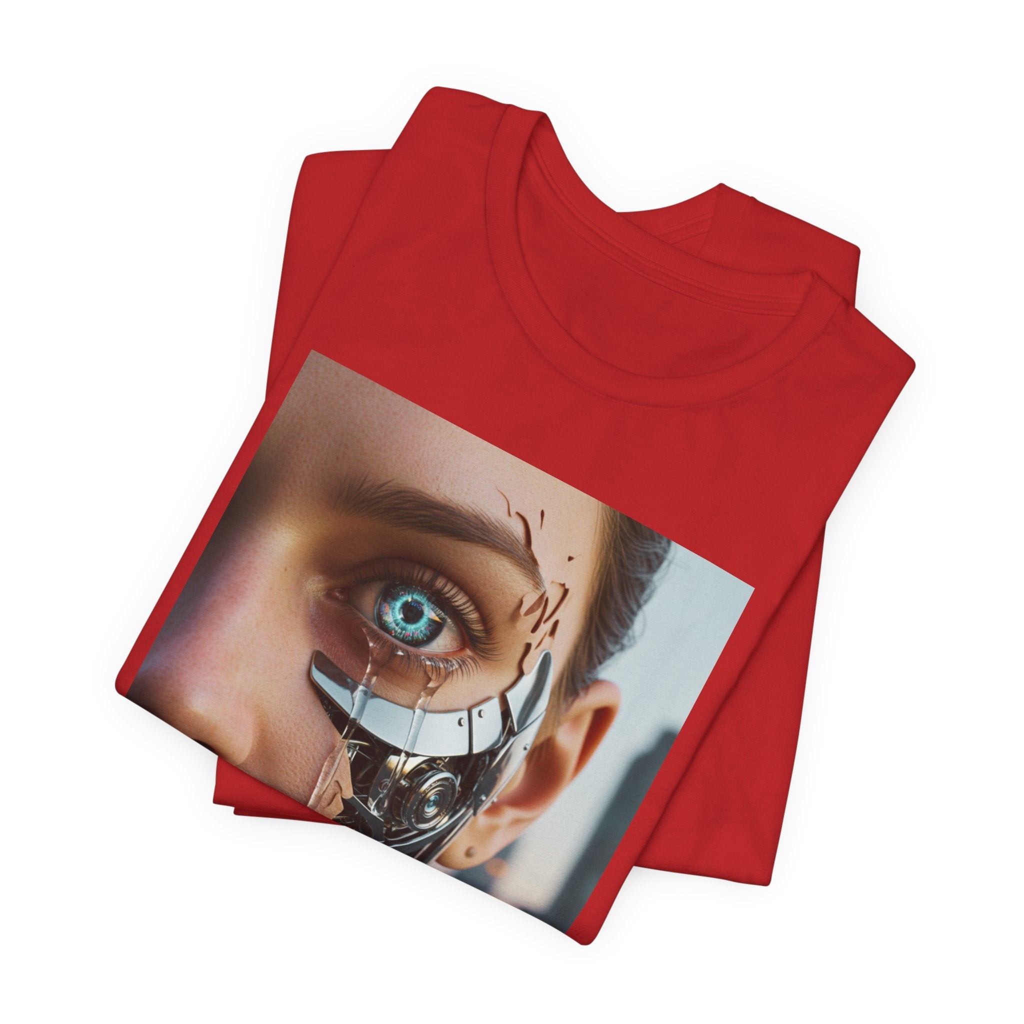 Cyborg Portrait T‑Shirt — Futuristic Android Face Graphic Tee