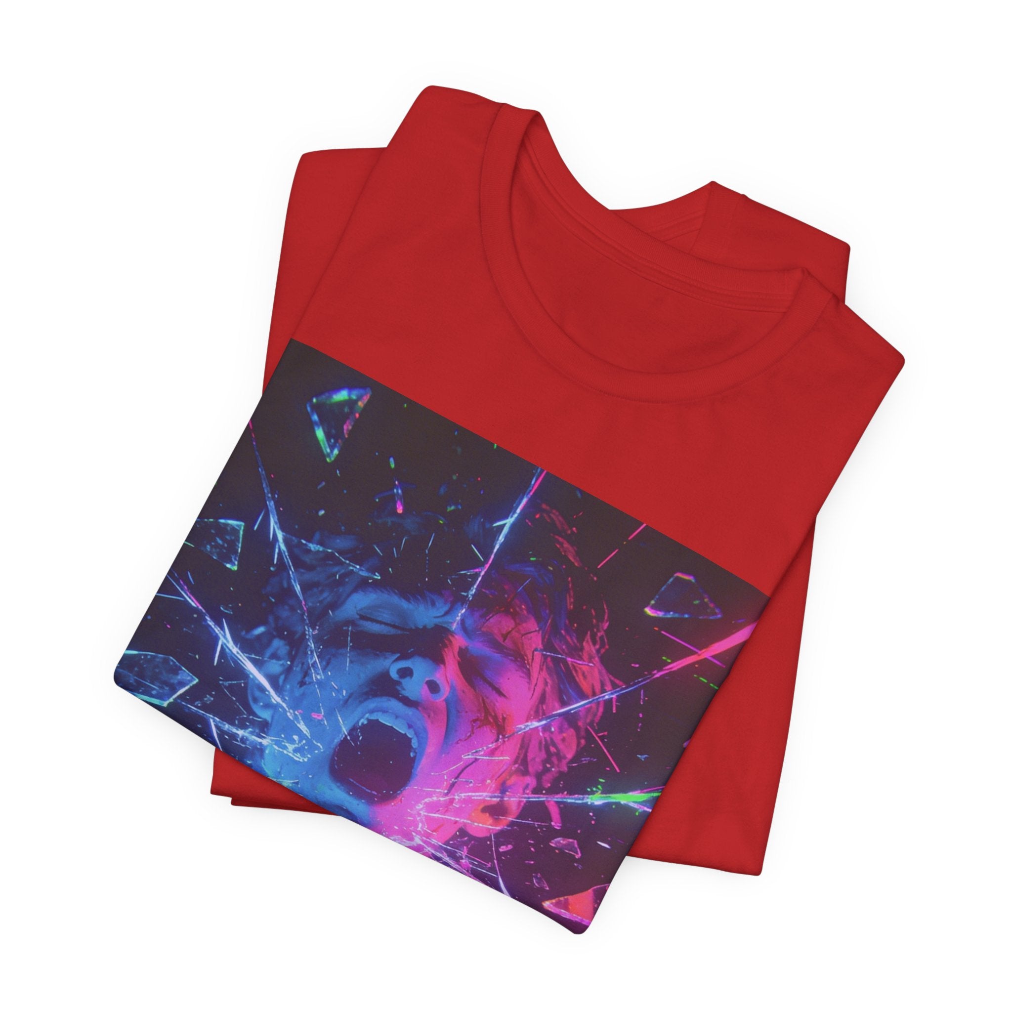 Psychedelic Shattered Portrait Tee – Neon Vaporwave Graphic T-Shirt