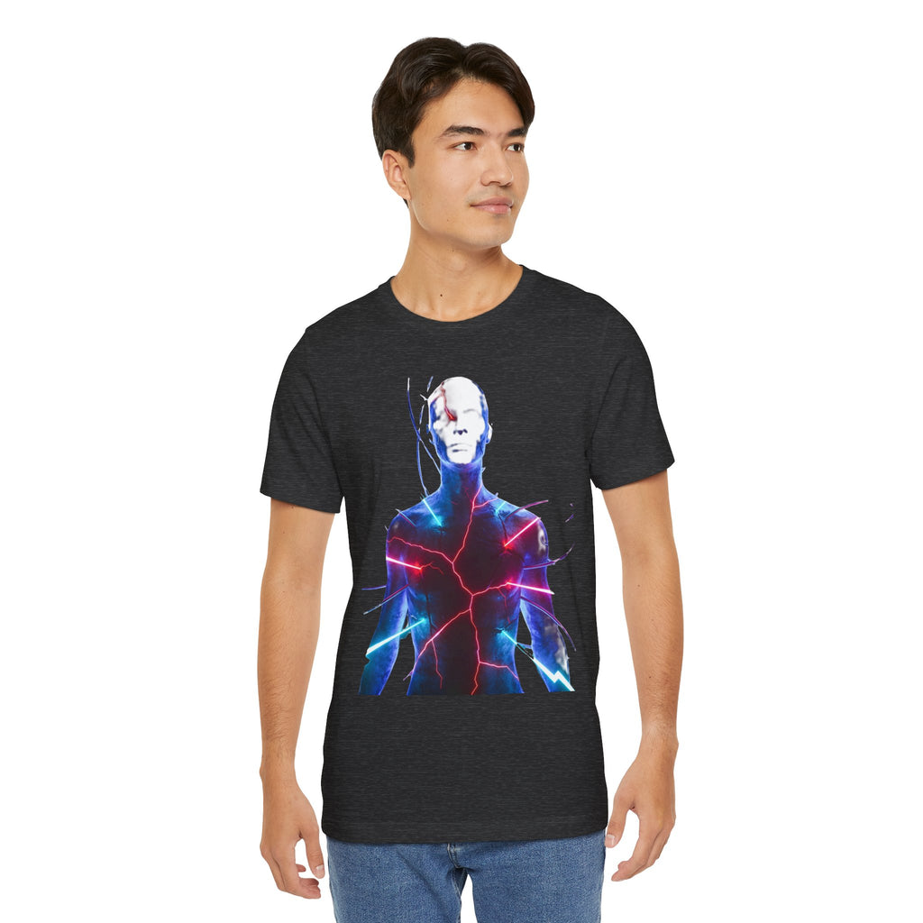 Electric Human Silhouette Tee — Neon Lightning Graphic T‑Shirt
