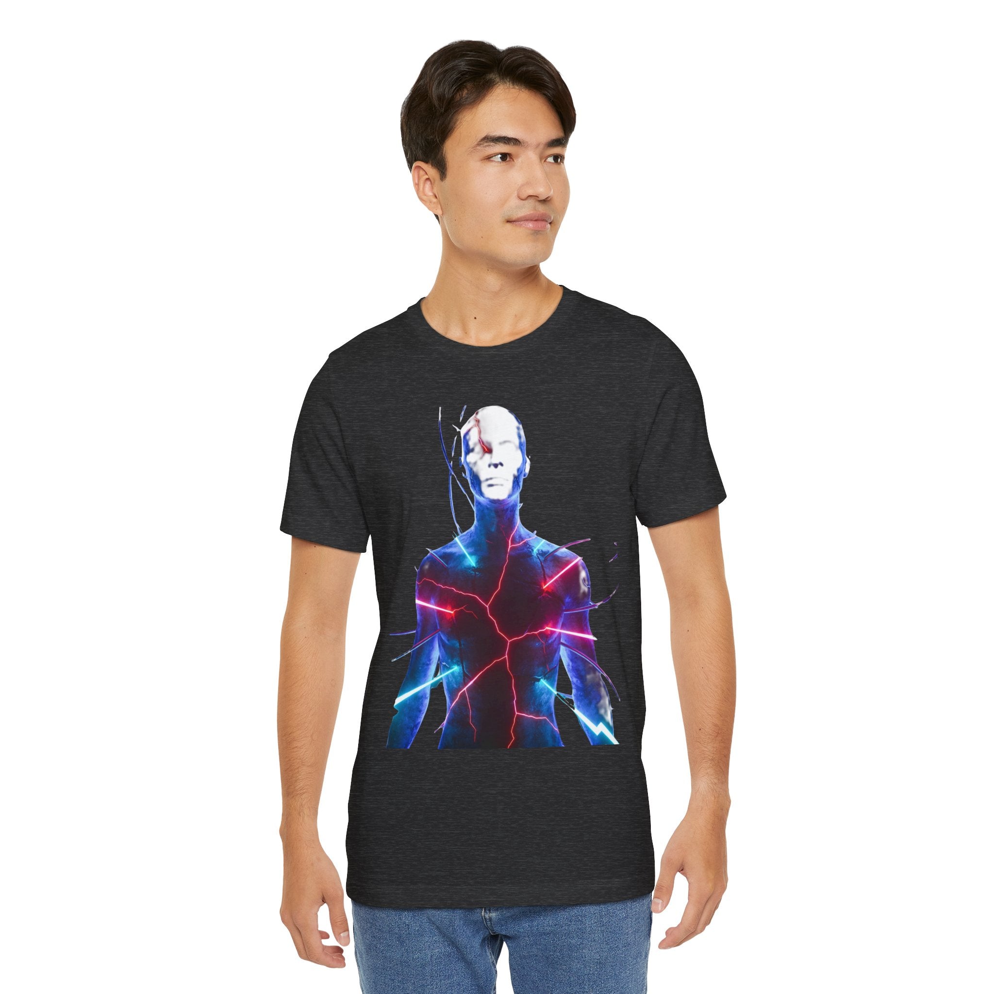 Electric Human Silhouette Tee — Neon Lightning Graphic T‑Shirt