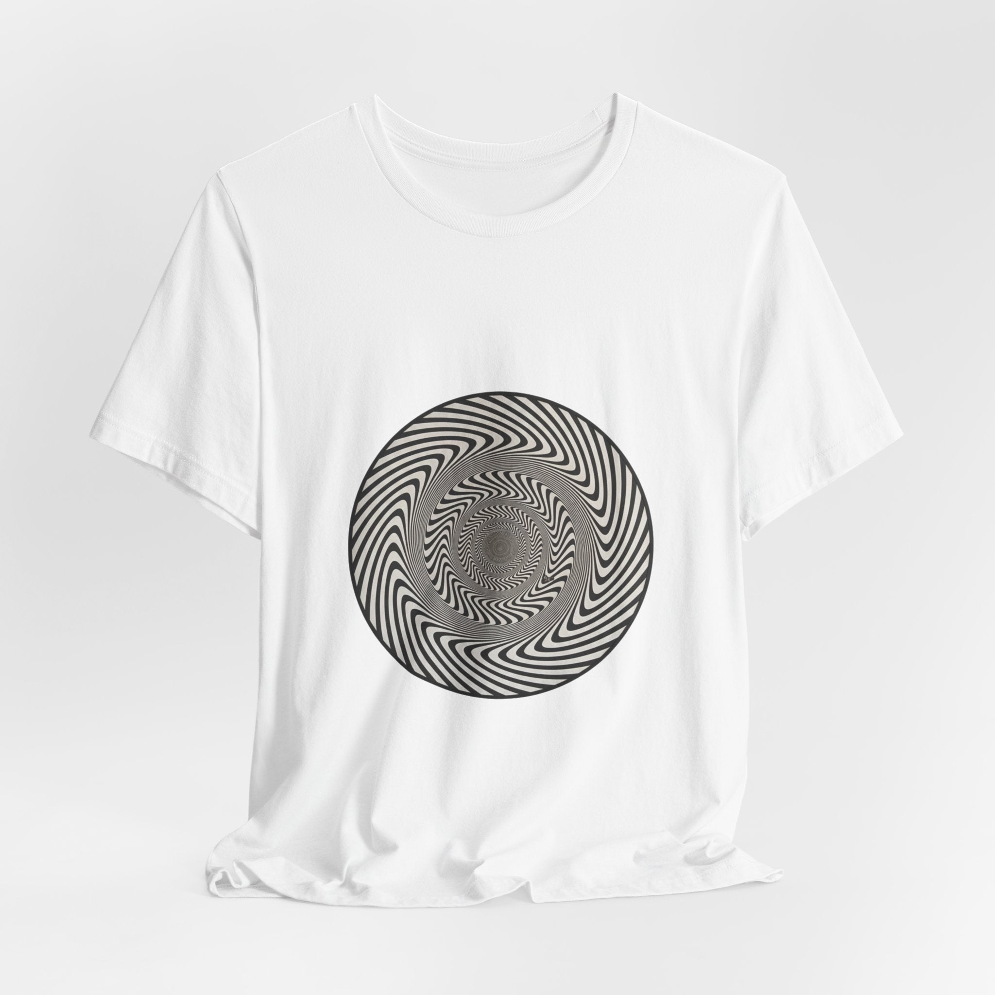 Optical Spiral Illusion Tee - Black Hypnotic Circle Graphic T-Shirt