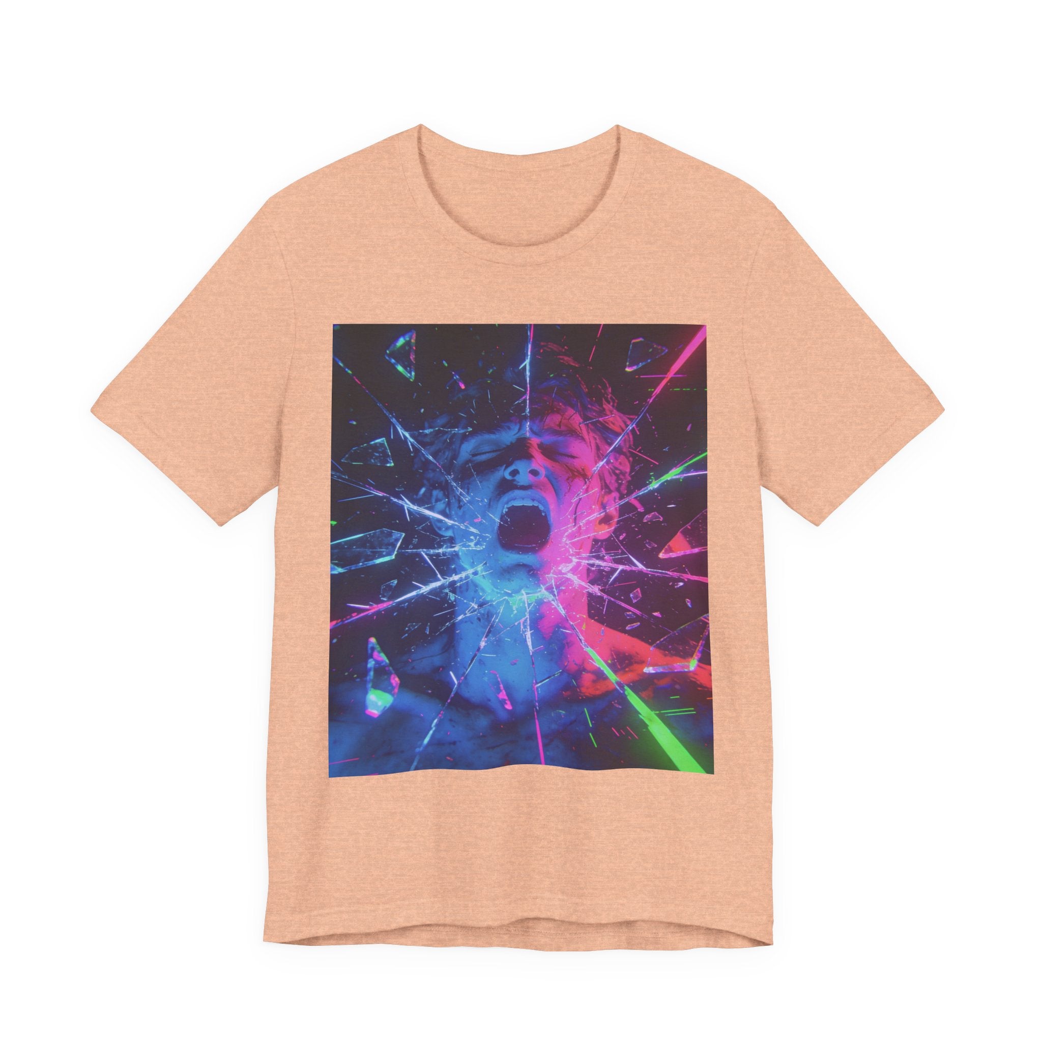 Psychedelic Shattered Portrait Tee – Neon Vaporwave Graphic T-Shirt