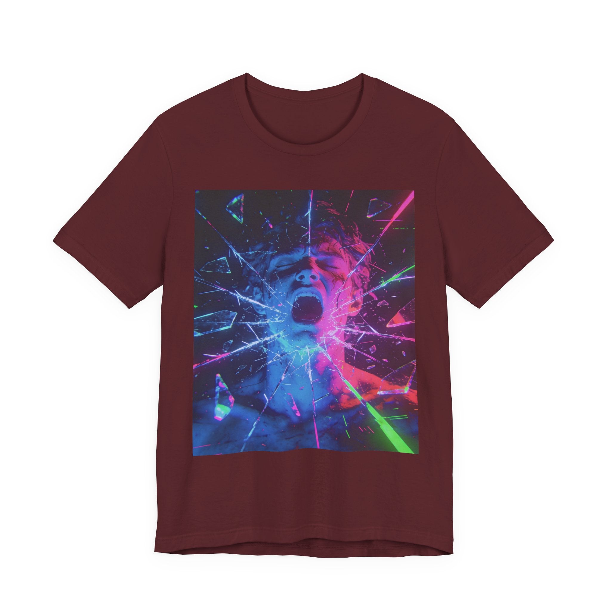 Psychedelic Shattered Portrait Tee – Neon Vaporwave Graphic T-Shirt